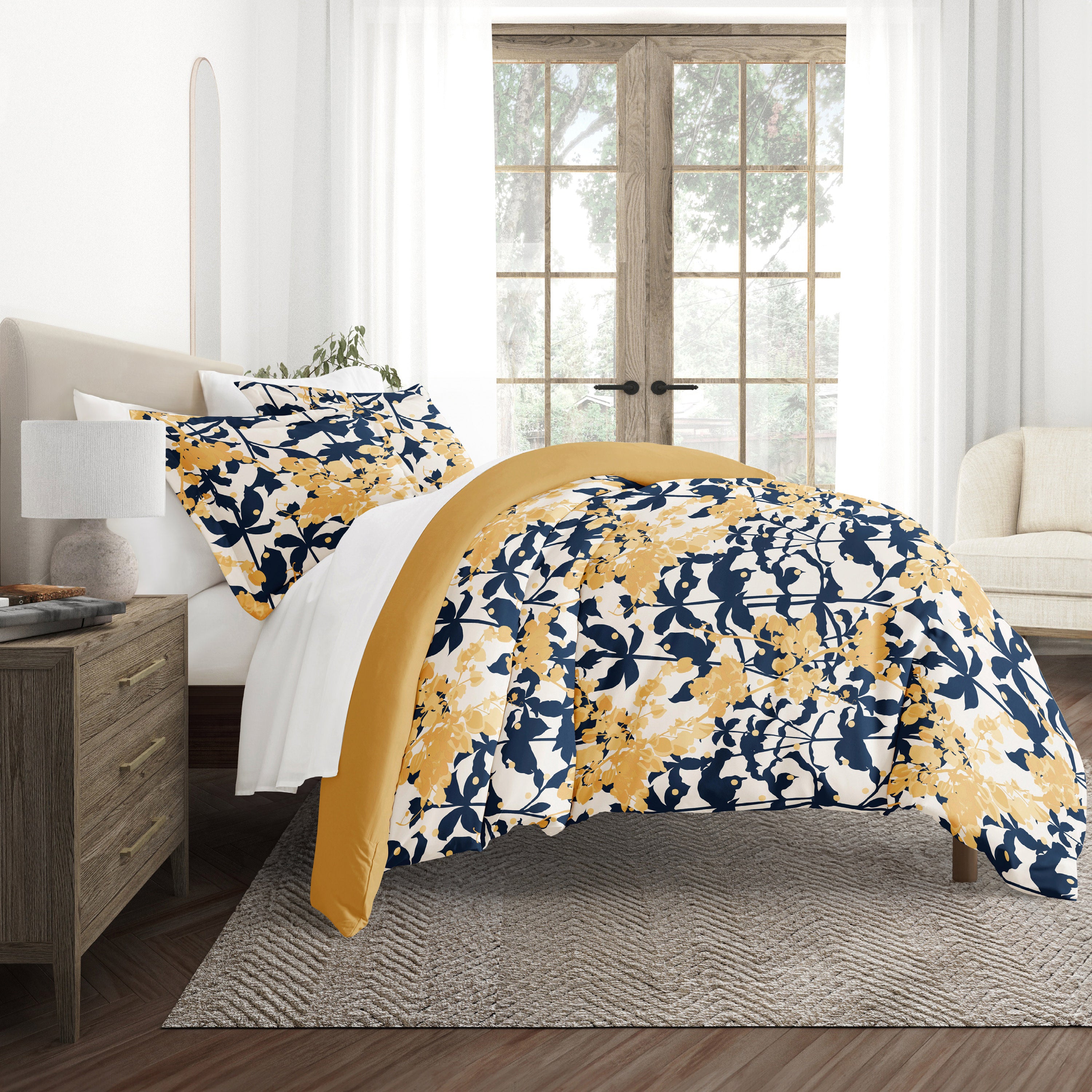 Boho Flower Patterned Reversible Duvet Cover Set