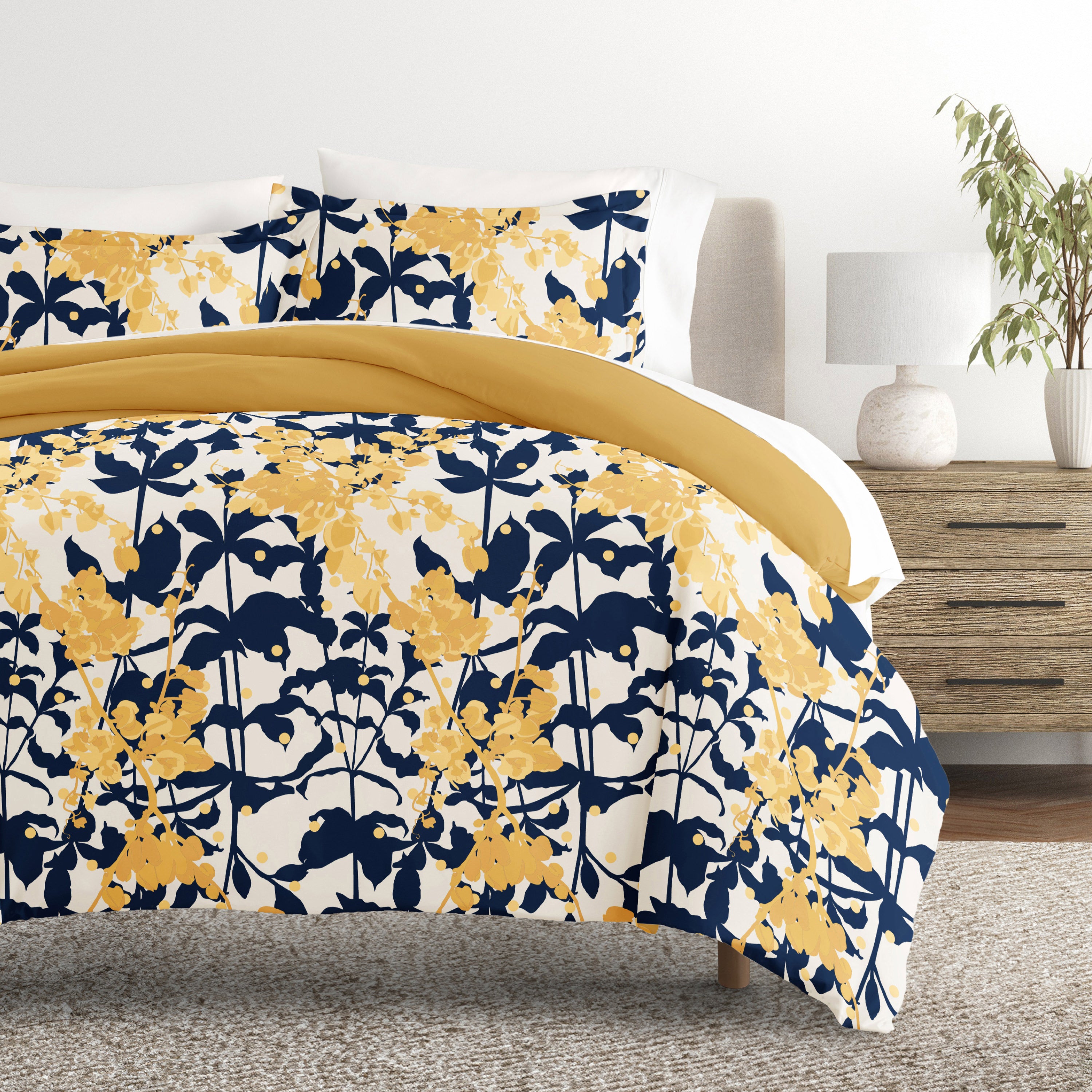 Boho Flower Patterned Reversible Duvet Cover Set