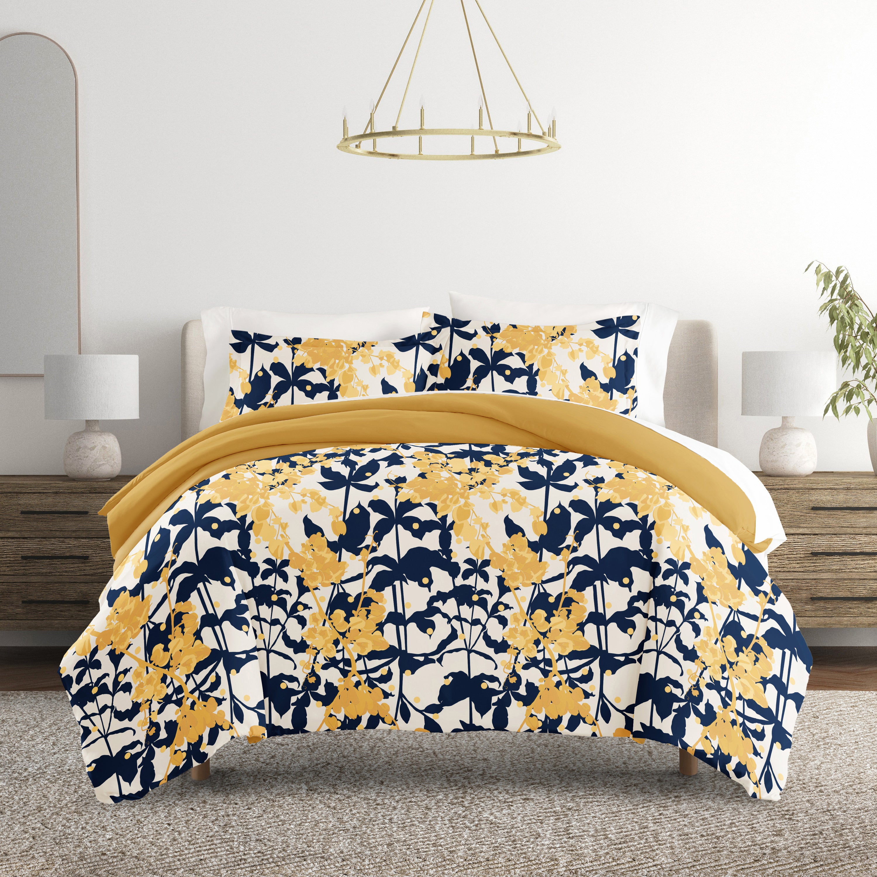 Boho Flower Patterned Reversible Duvet Cover Set