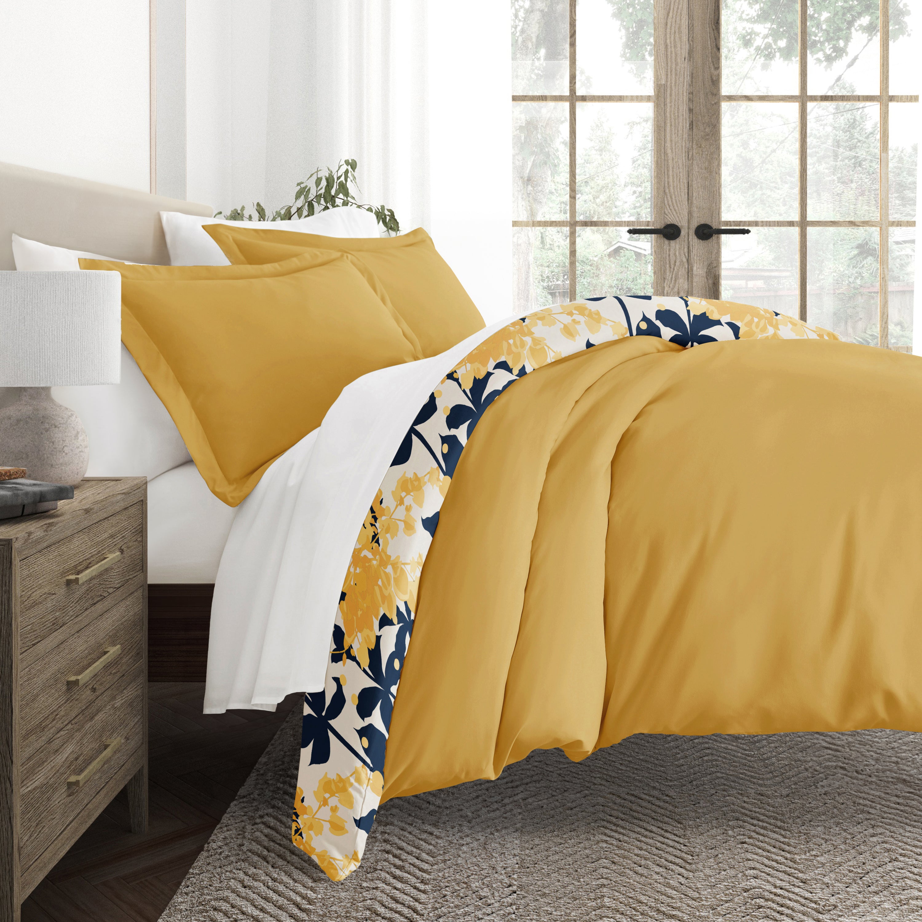 Boho Flower Patterned Reversible Duvet Cover Set