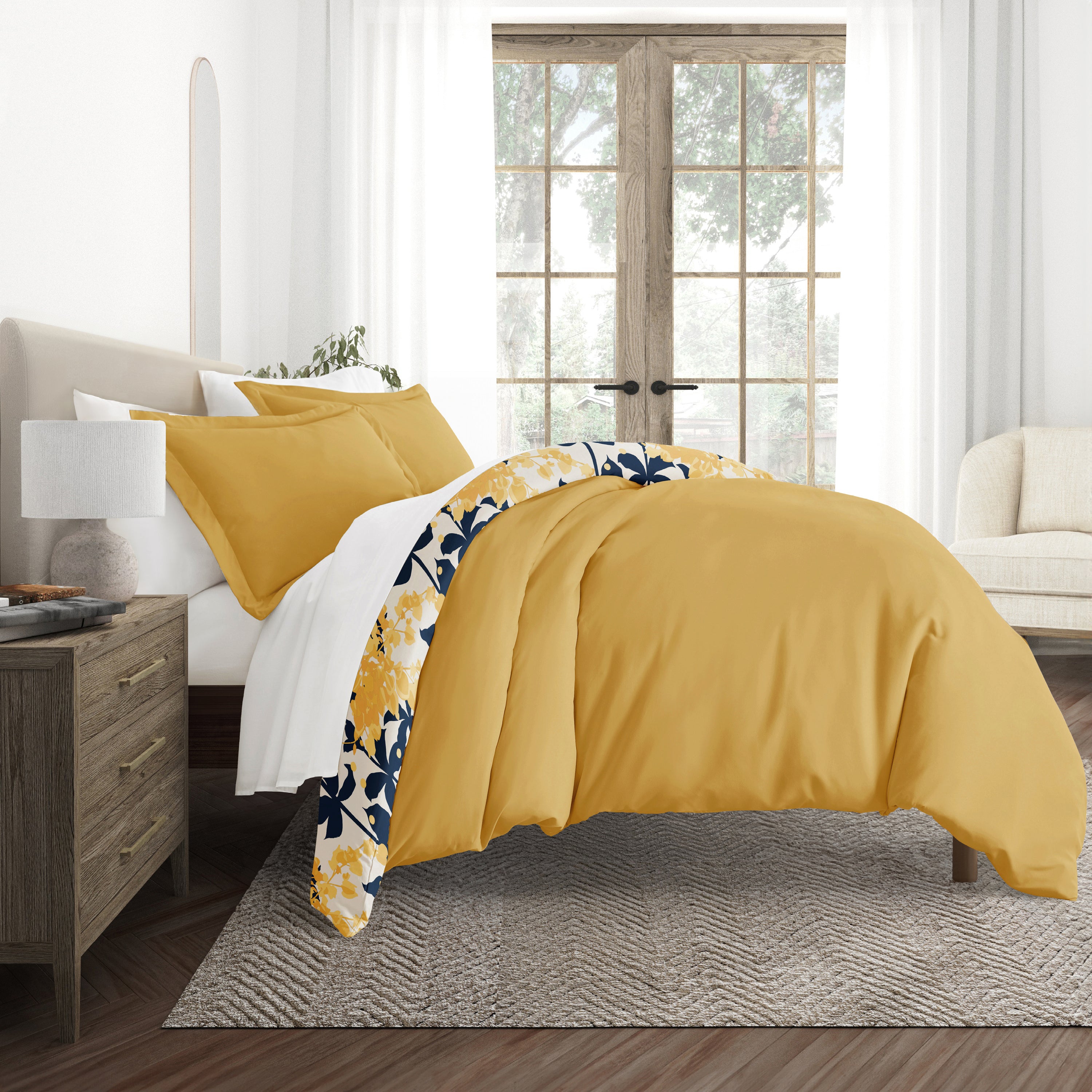 Boho Flower Patterned Reversible Duvet Cover Set