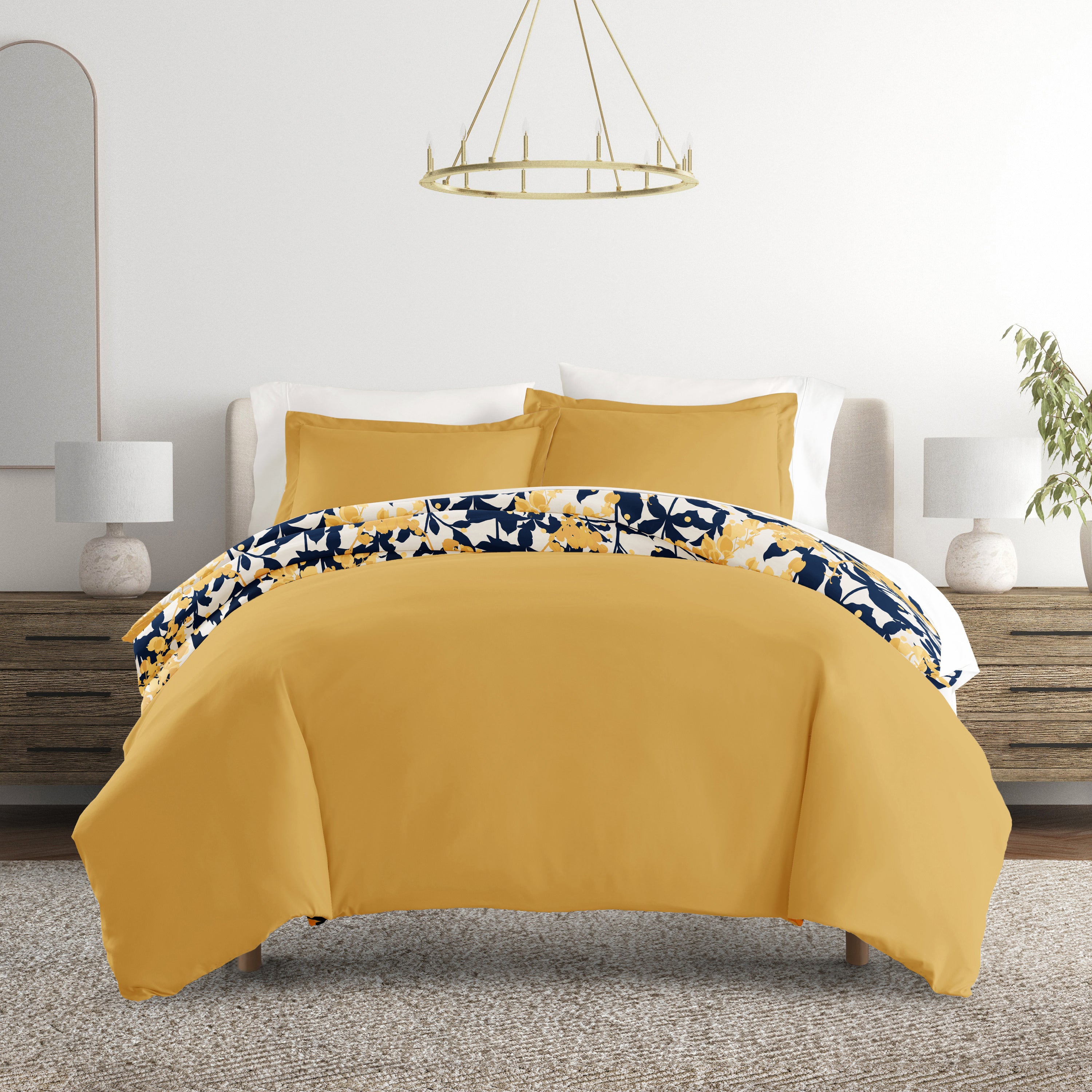 Boho Flower Patterned Reversible Duvet Cover Set