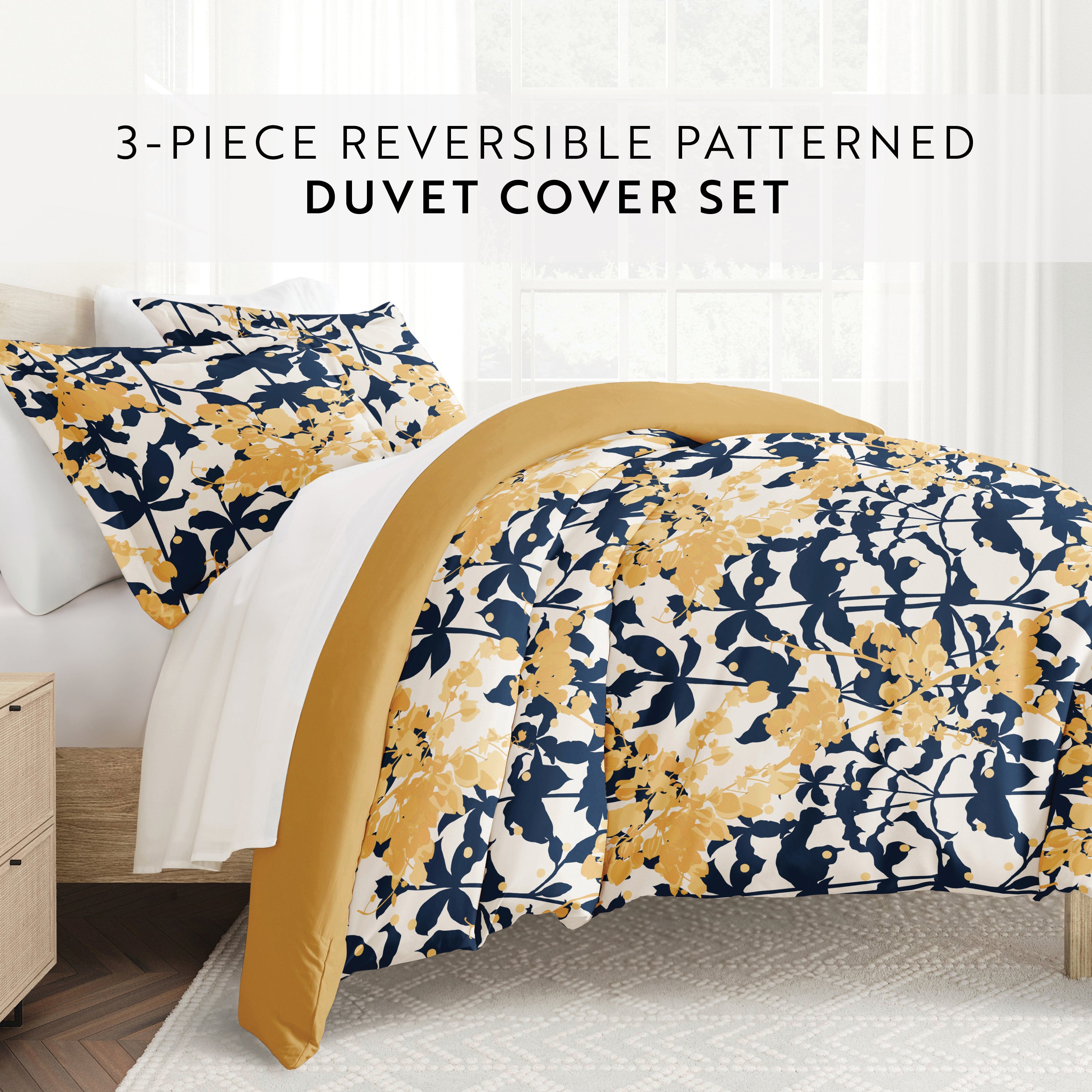Boho Flower Patterned Reversible Duvet Cover Set