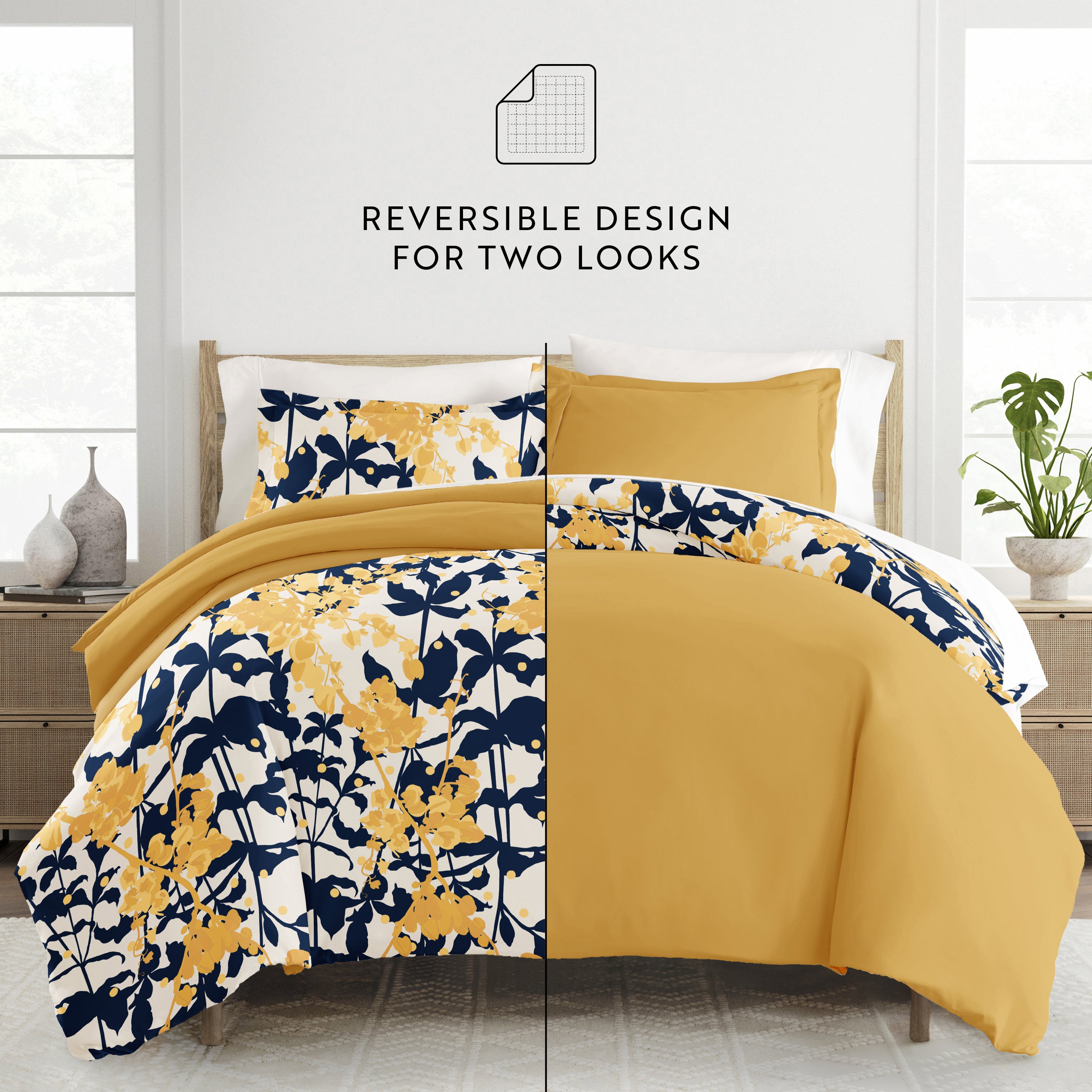 Boho Flower Patterned Reversible Duvet Cover Set
