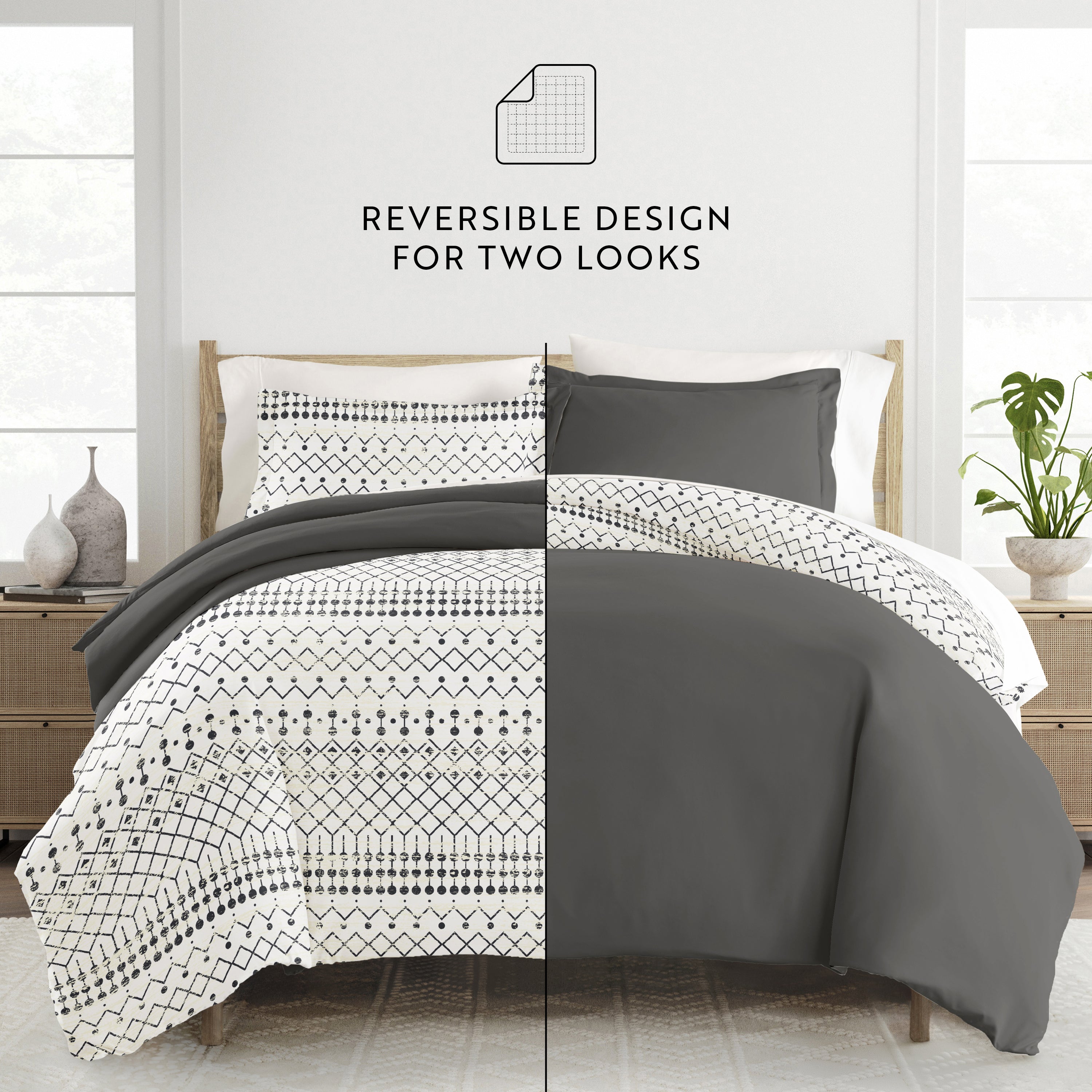 Etched Gate Patterned Reversible Duvet Cover Set