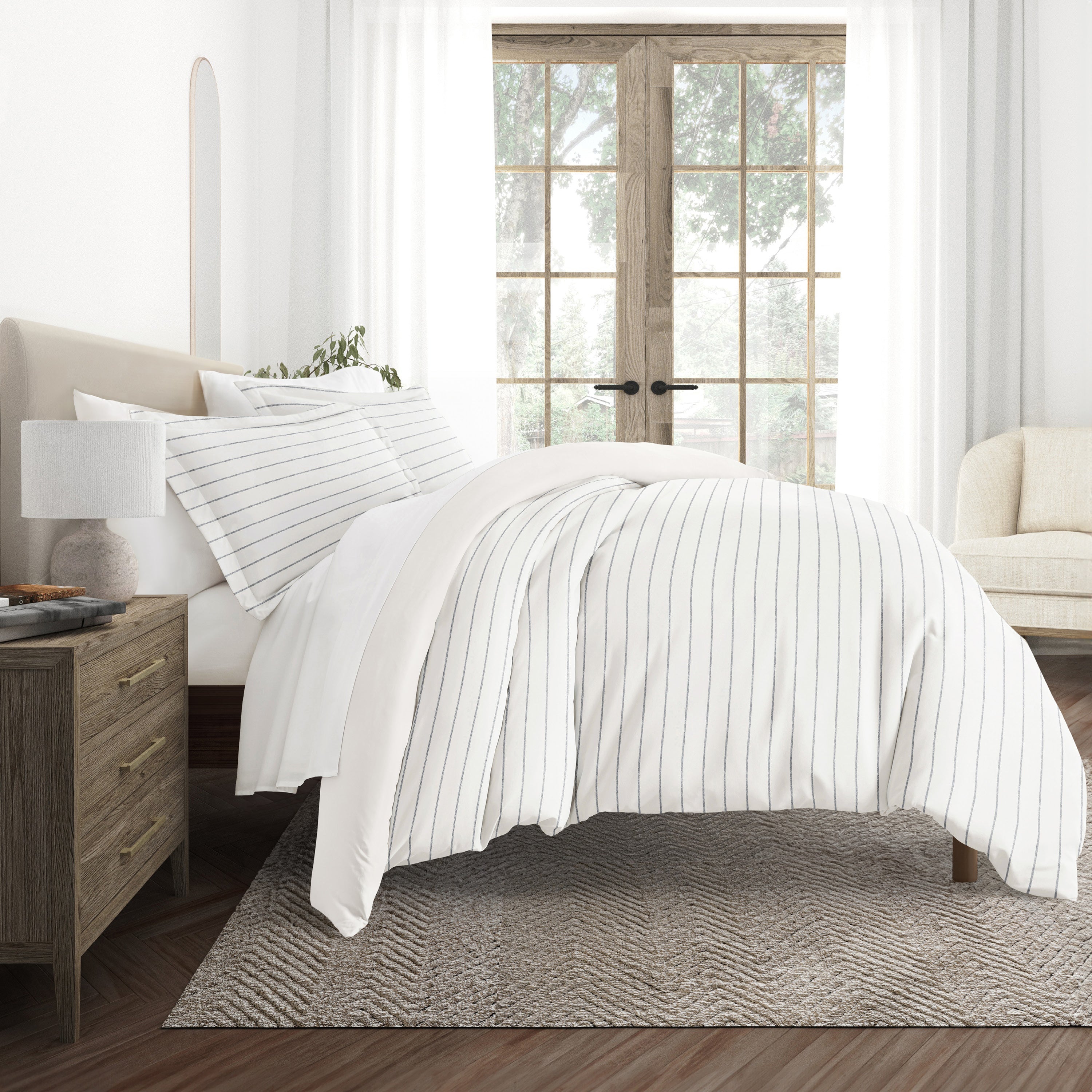 Harbor Stripe Patterned Reversible Duvet Cover Set - Thumbnail 4