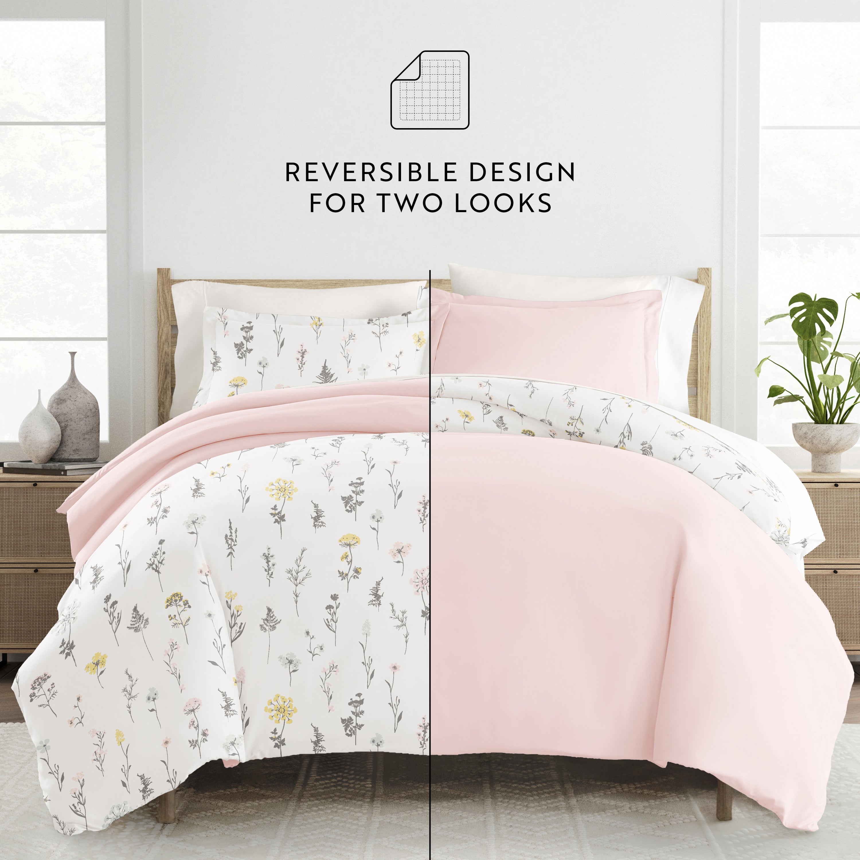 Wildflower Patterned Reversible Duvet Cover Set