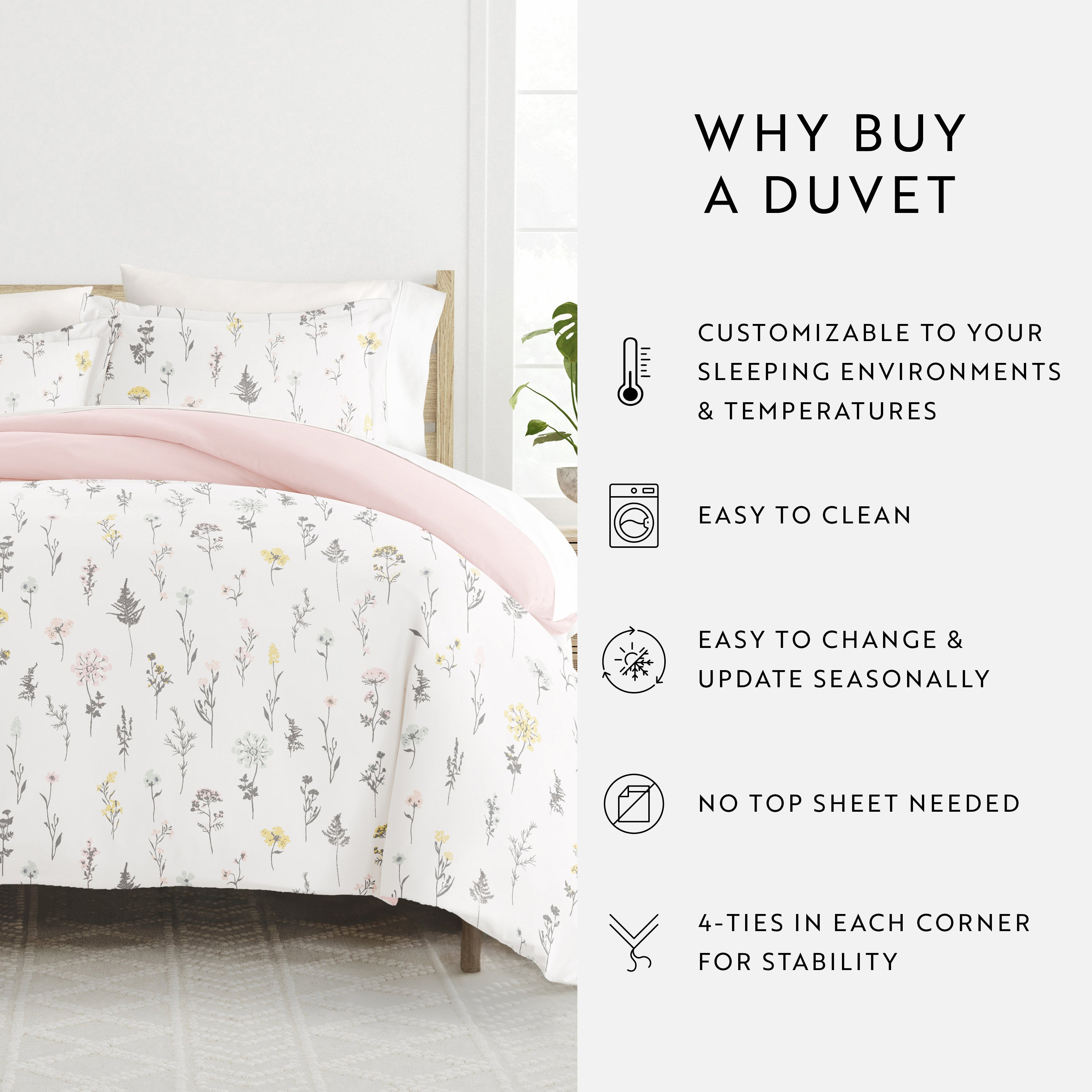 Wildflower Patterned Reversible Duvet Cover Set
