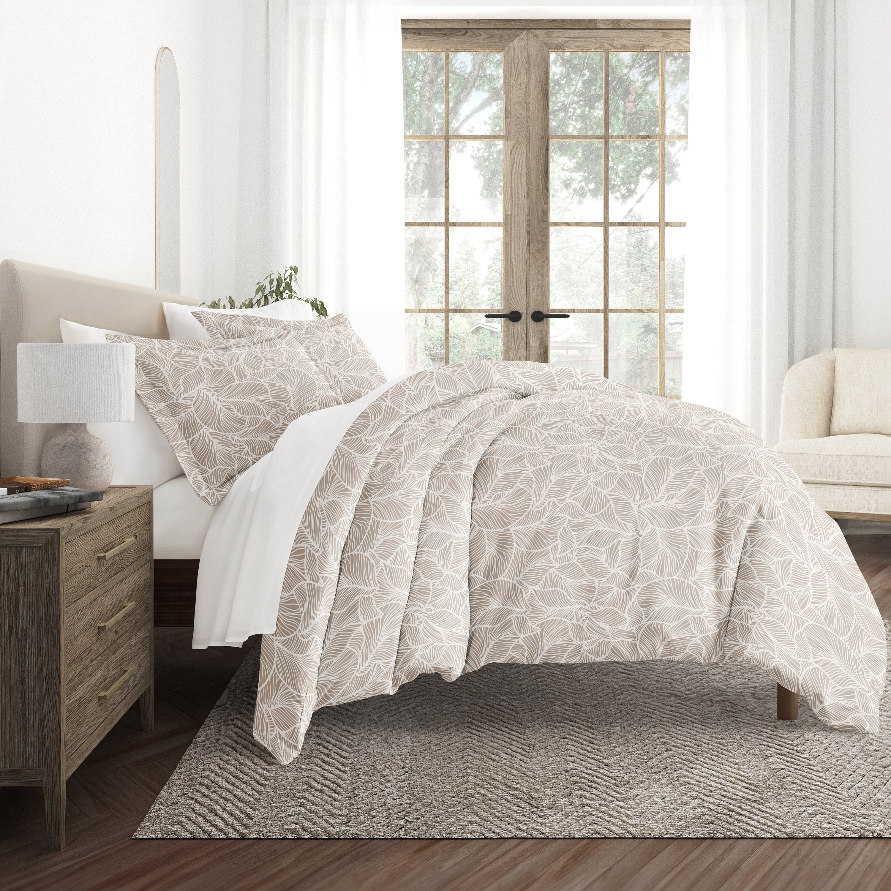 Linear Leaves Patterned Duvet Cover Set