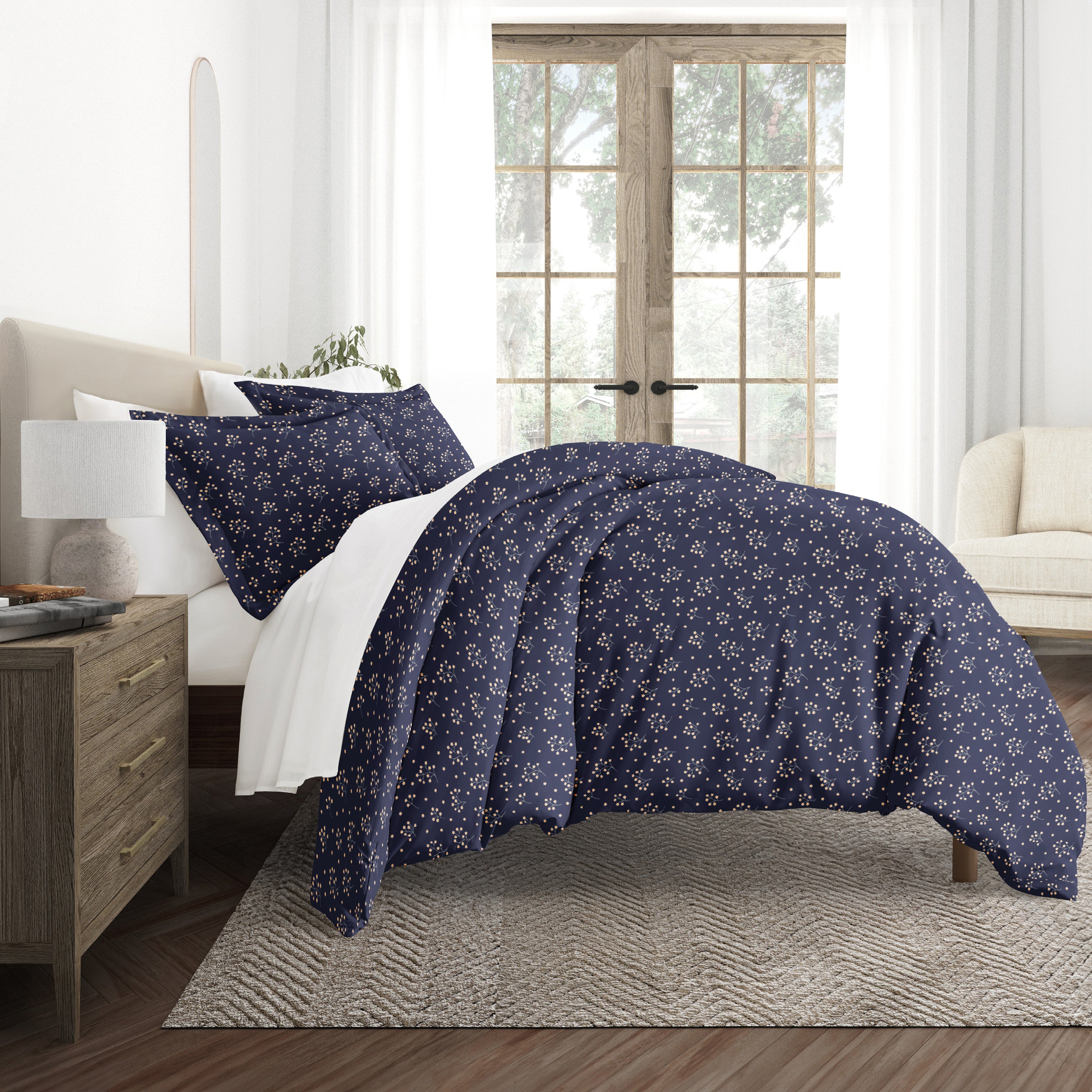 Midnight Blossoms Patterned Duvet Cover Set