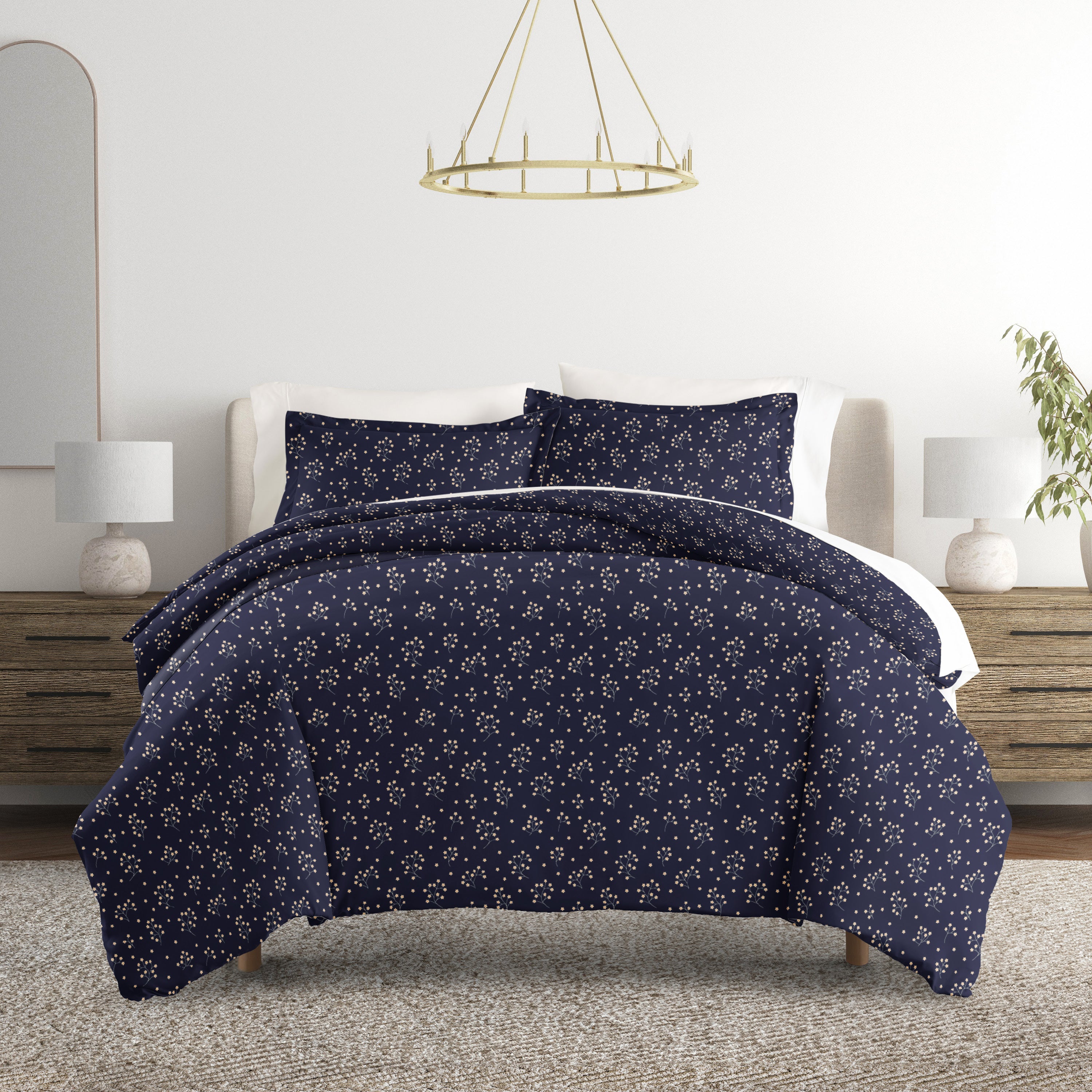 Midnight Blossoms Patterned Duvet Cover Set