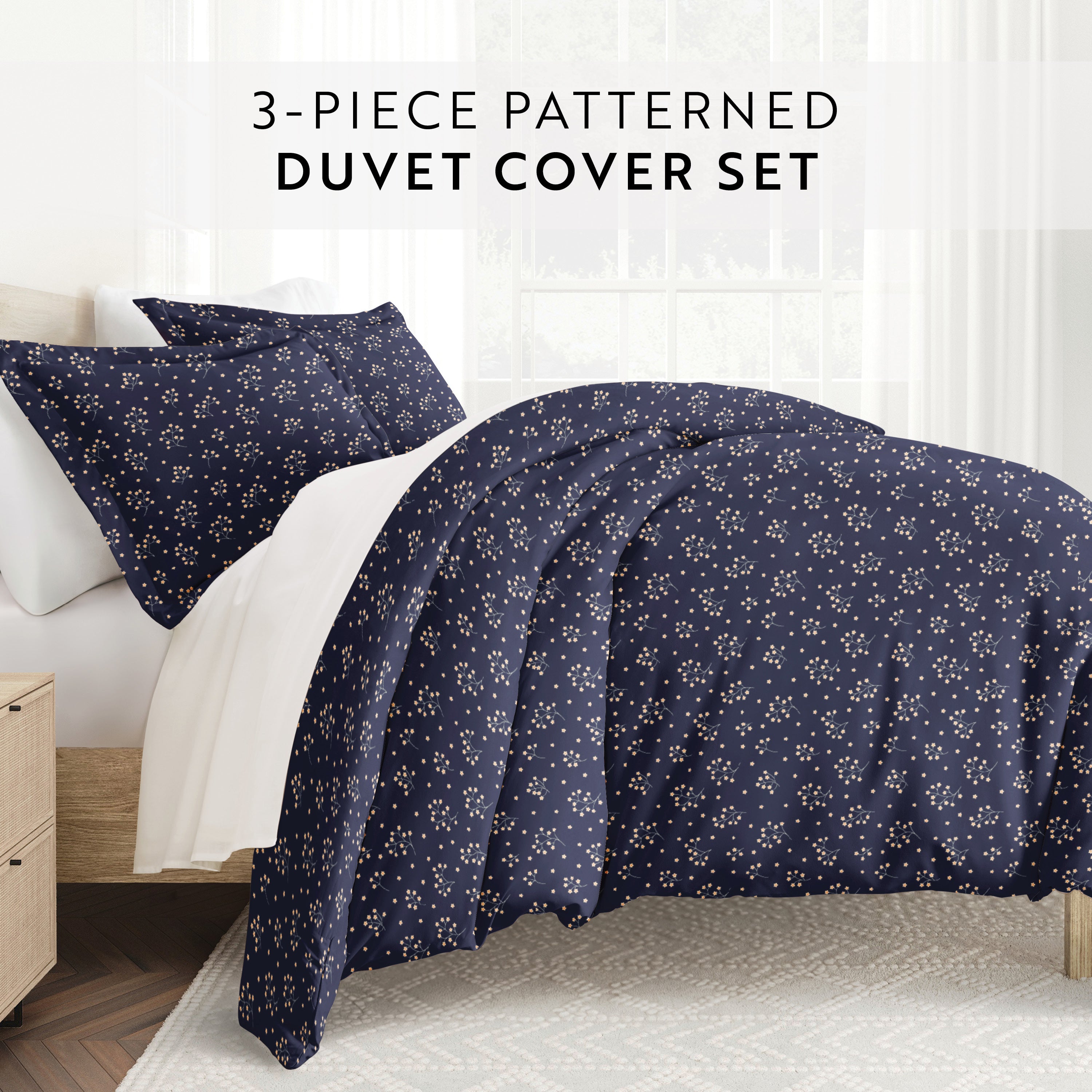 Midnight Blossoms Patterned Duvet Cover Set