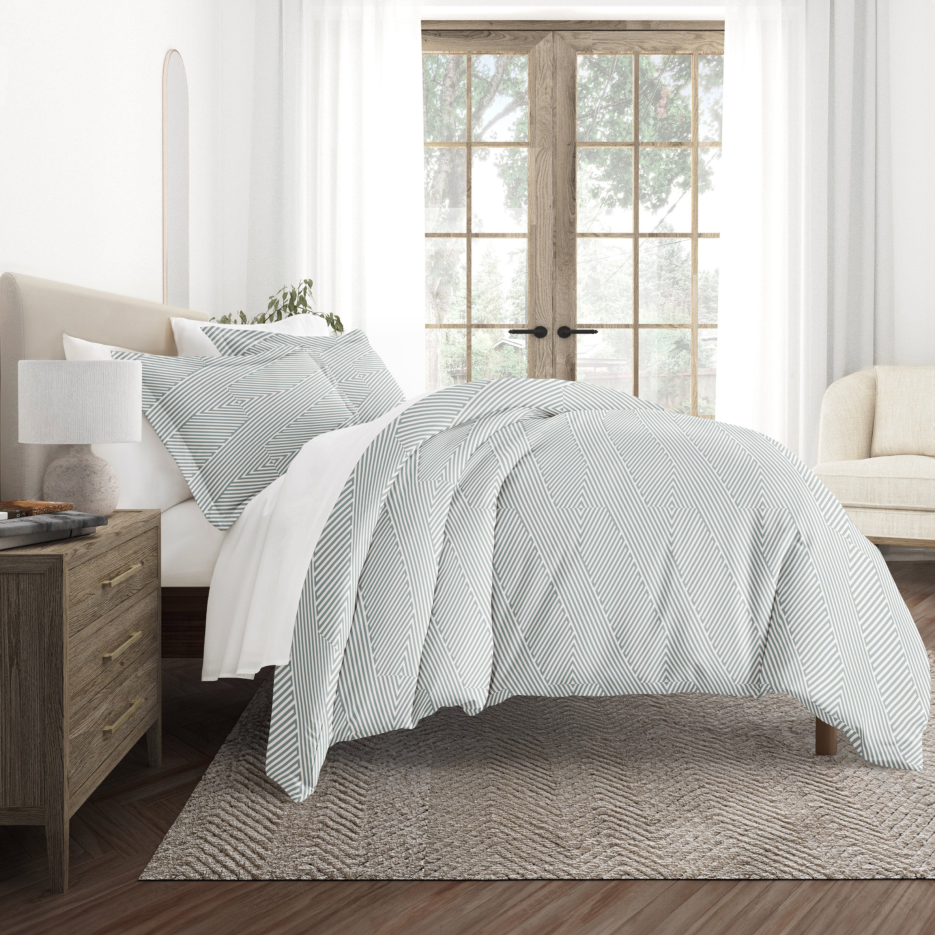 Modern Diagonal Patterned Duvet Cover Set