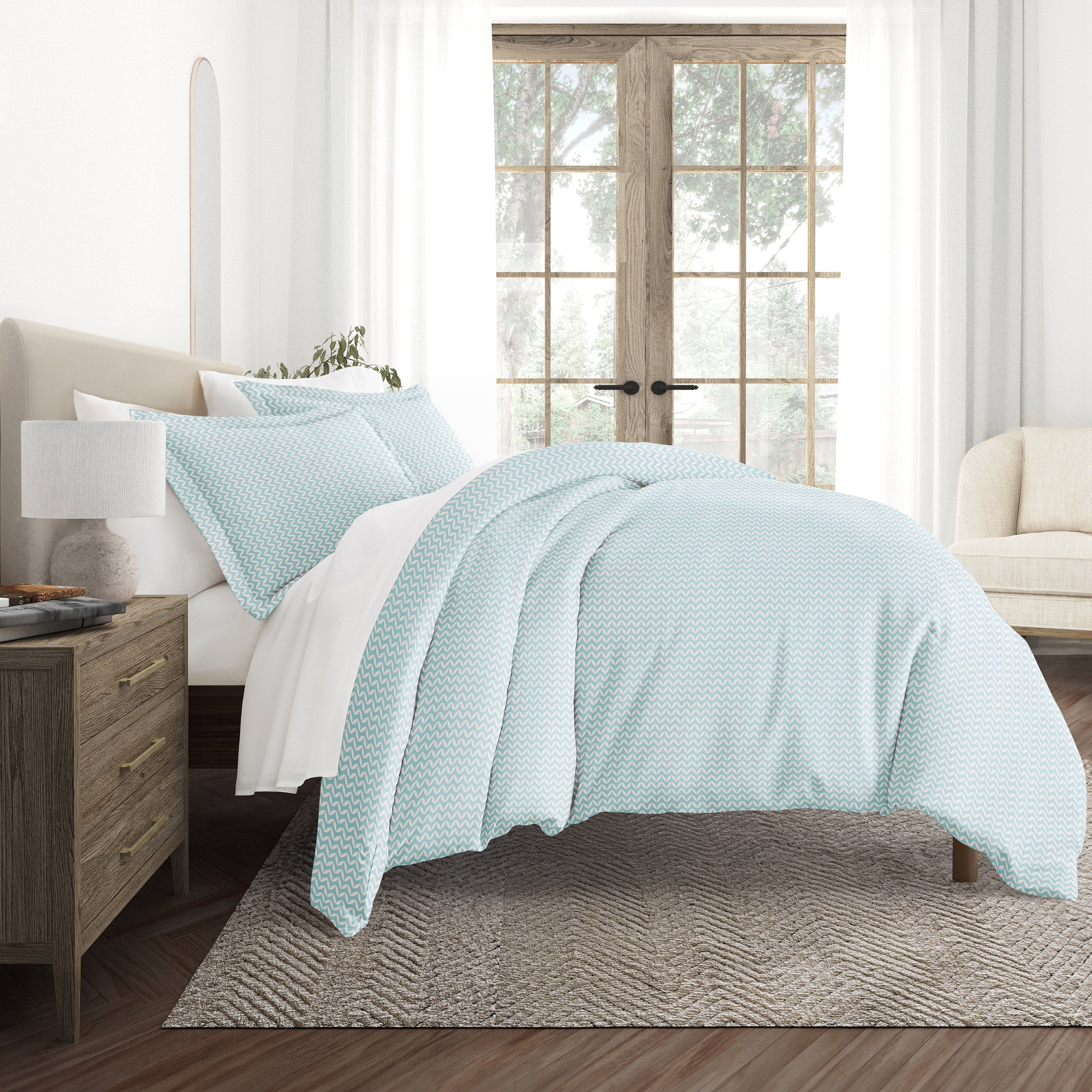 Puffed Chevron Patterned Duvet Cover Set