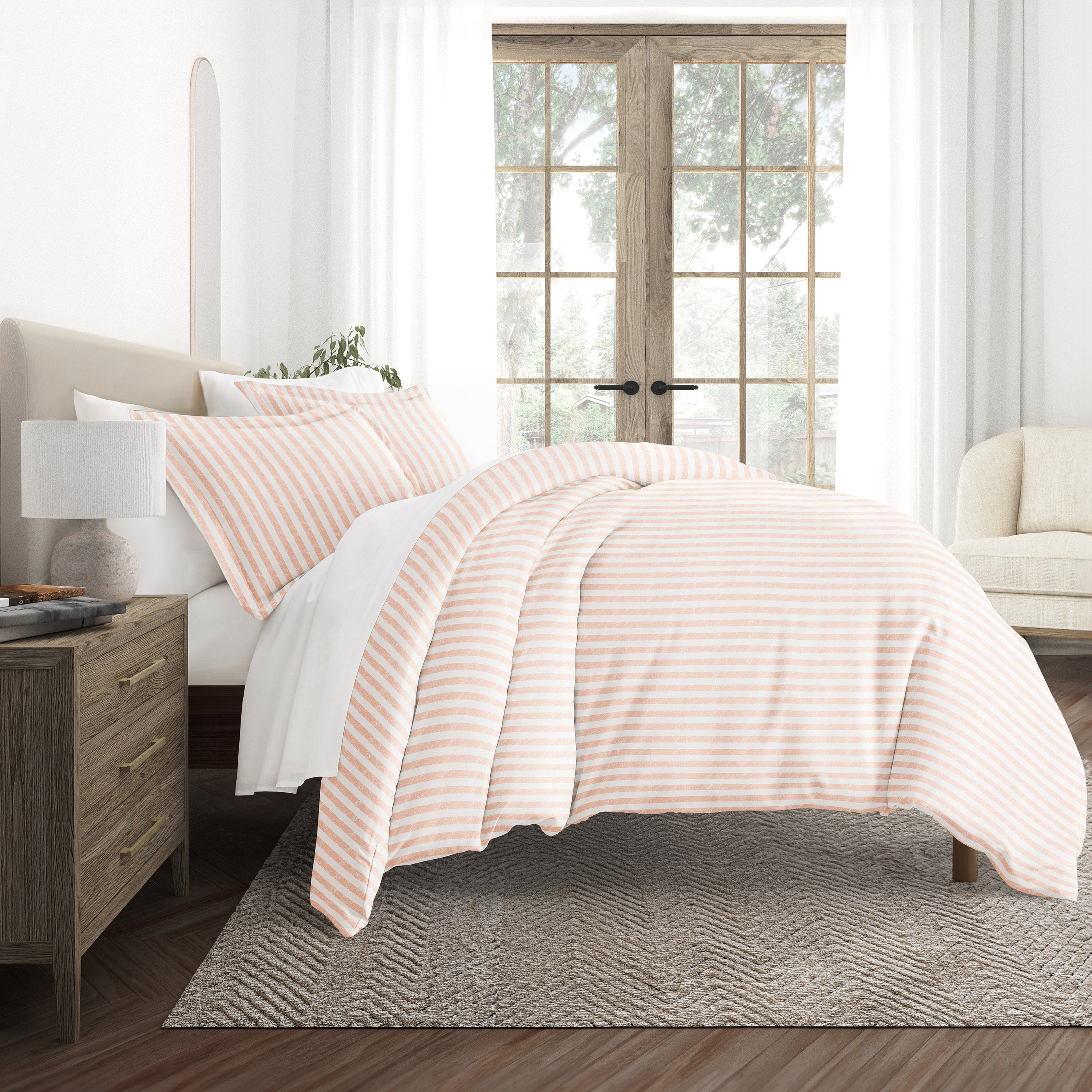 Puffed Rugged Stripes Patterned Duvet Cover Set