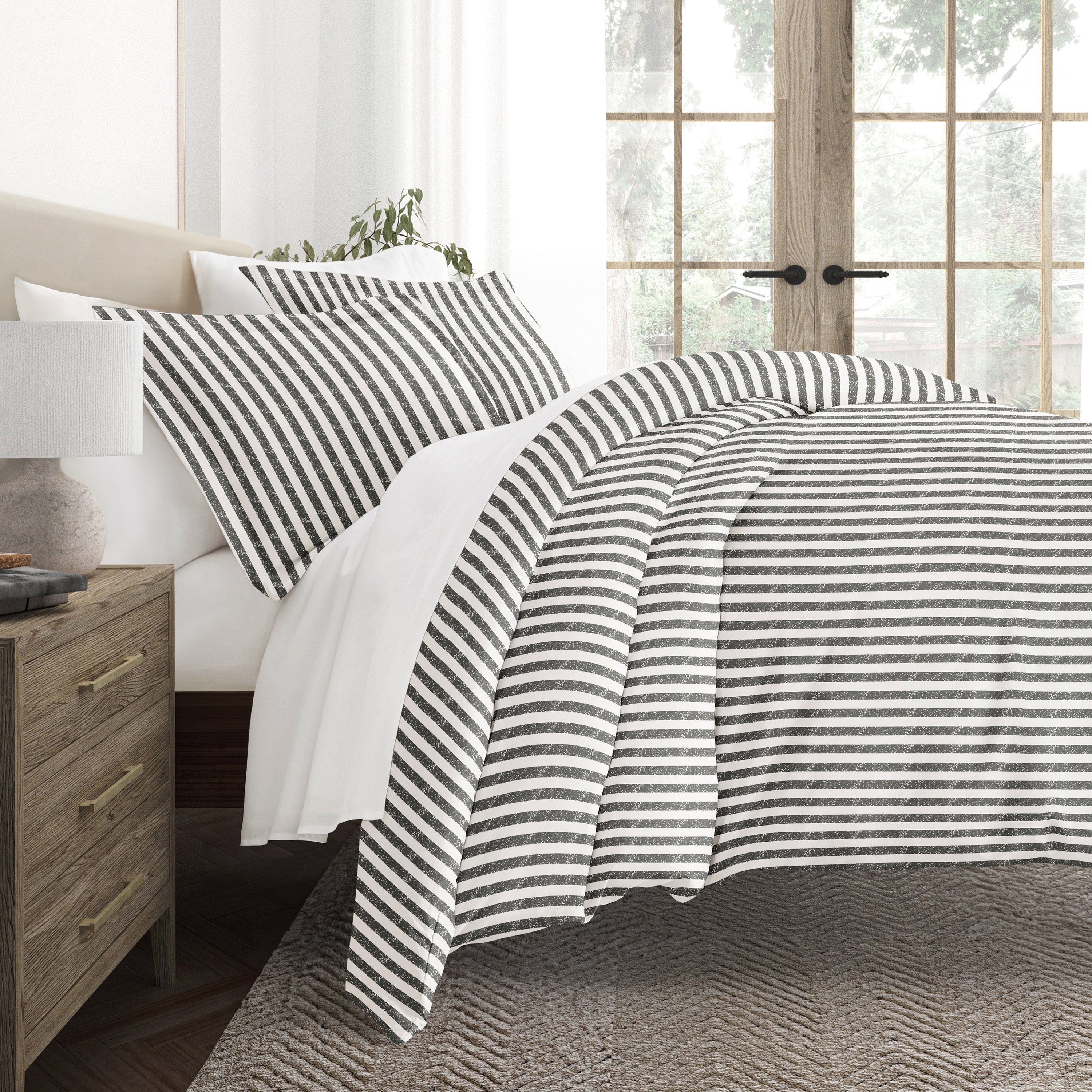 Puffed Rugged Stripes Patterned Duvet Cover Set