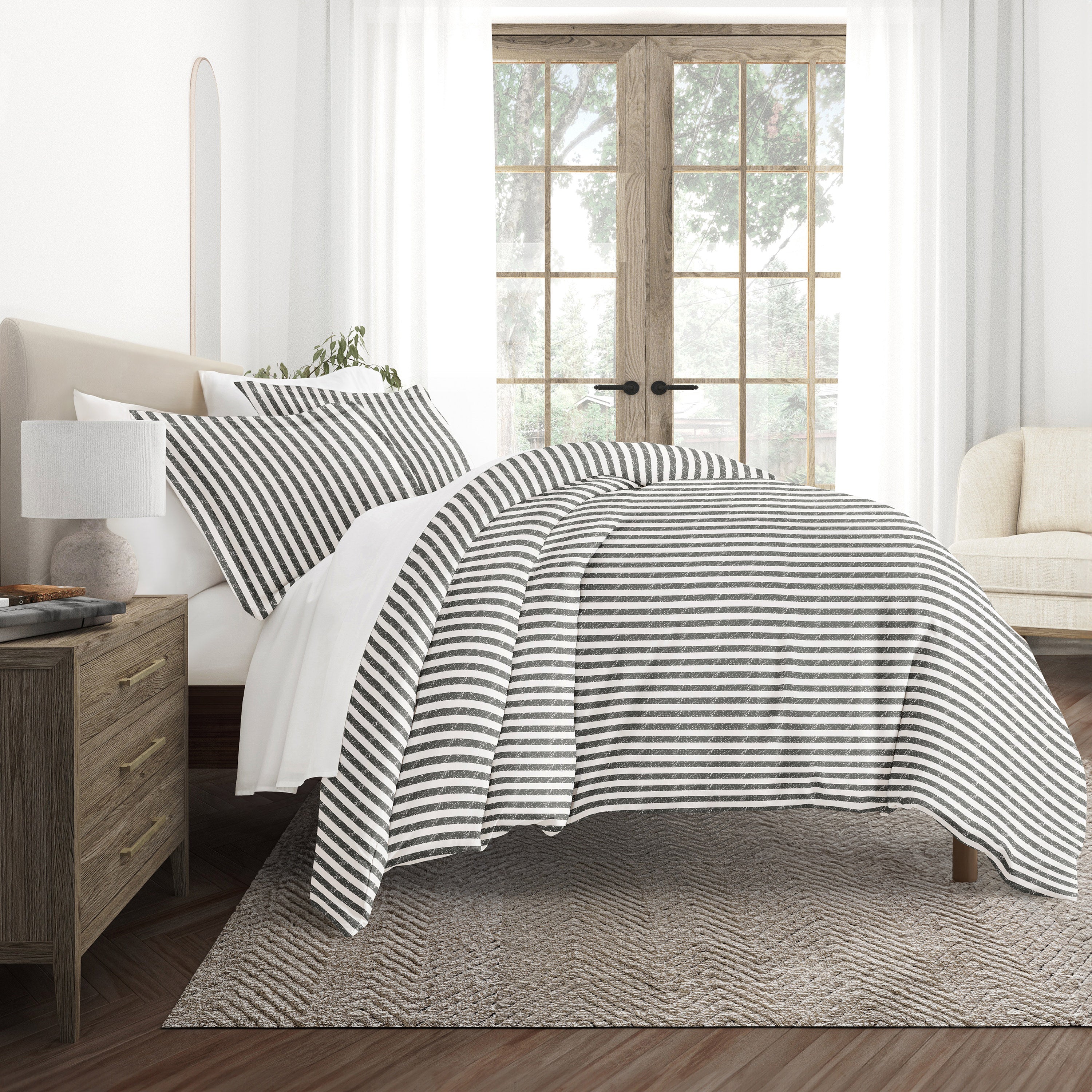 Puffed Rugged Stripes Patterned Duvet Cover Set