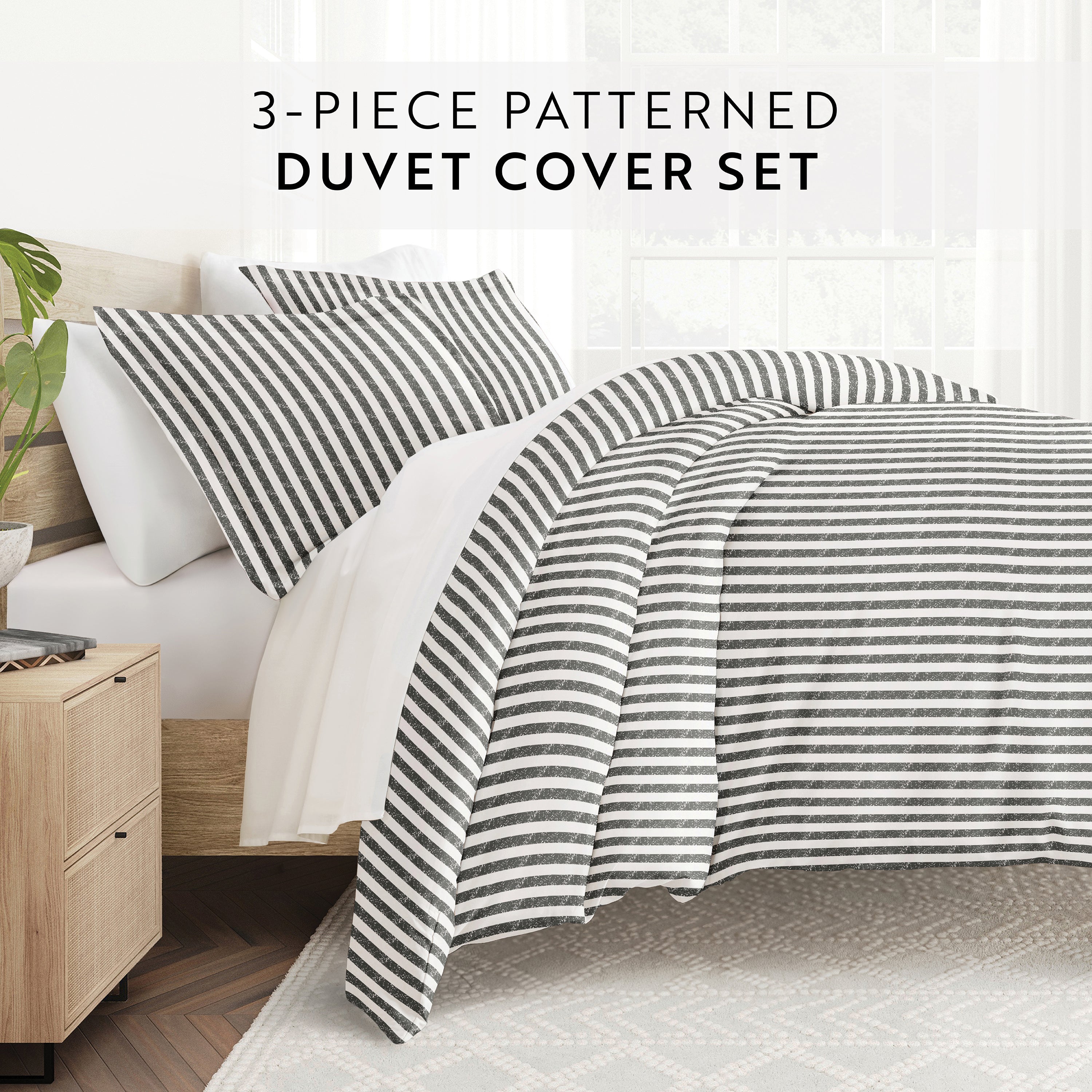 Puffed Rugged Stripes Patterned Duvet Cover Set