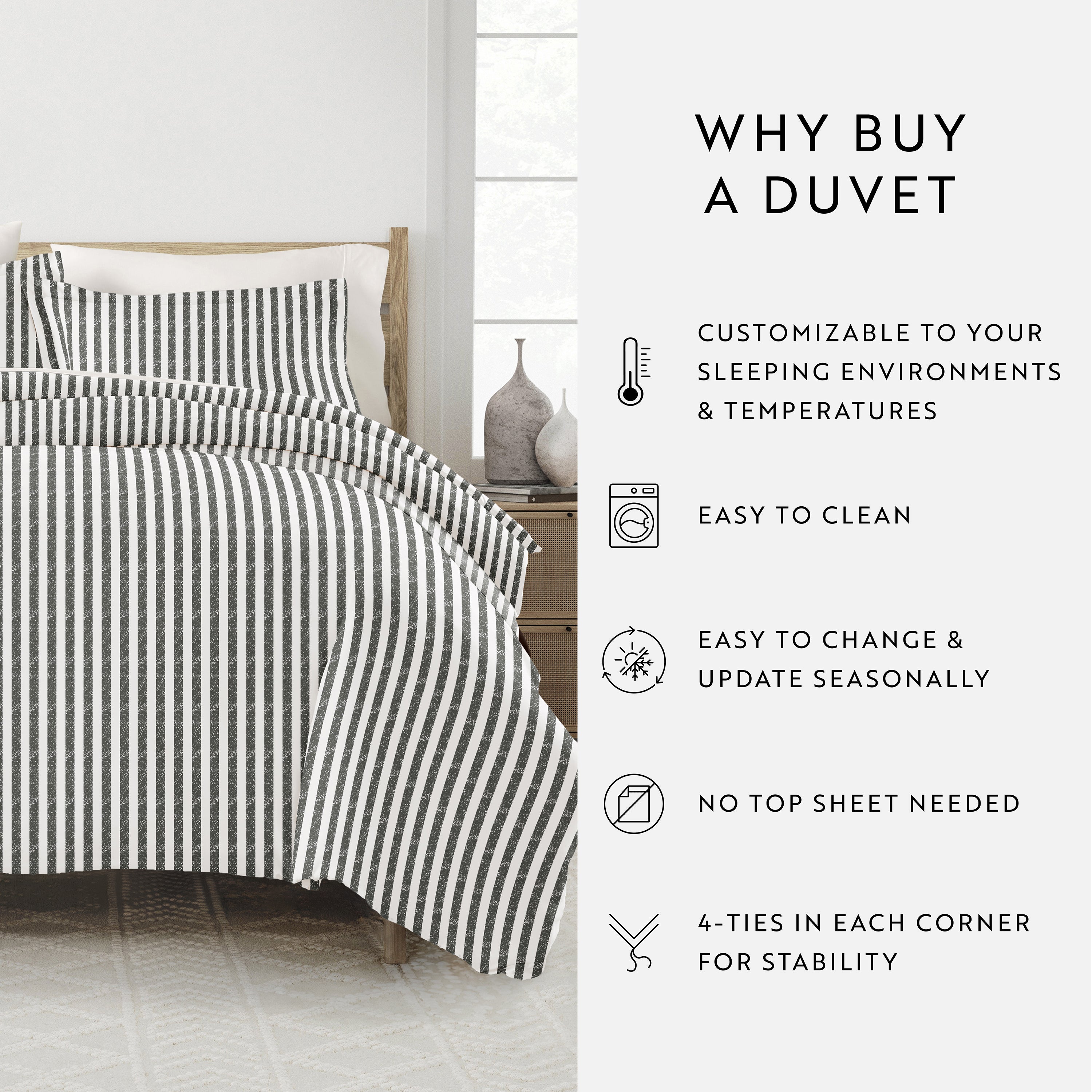 Puffed Rugged Stripes Patterned Duvet Cover Set