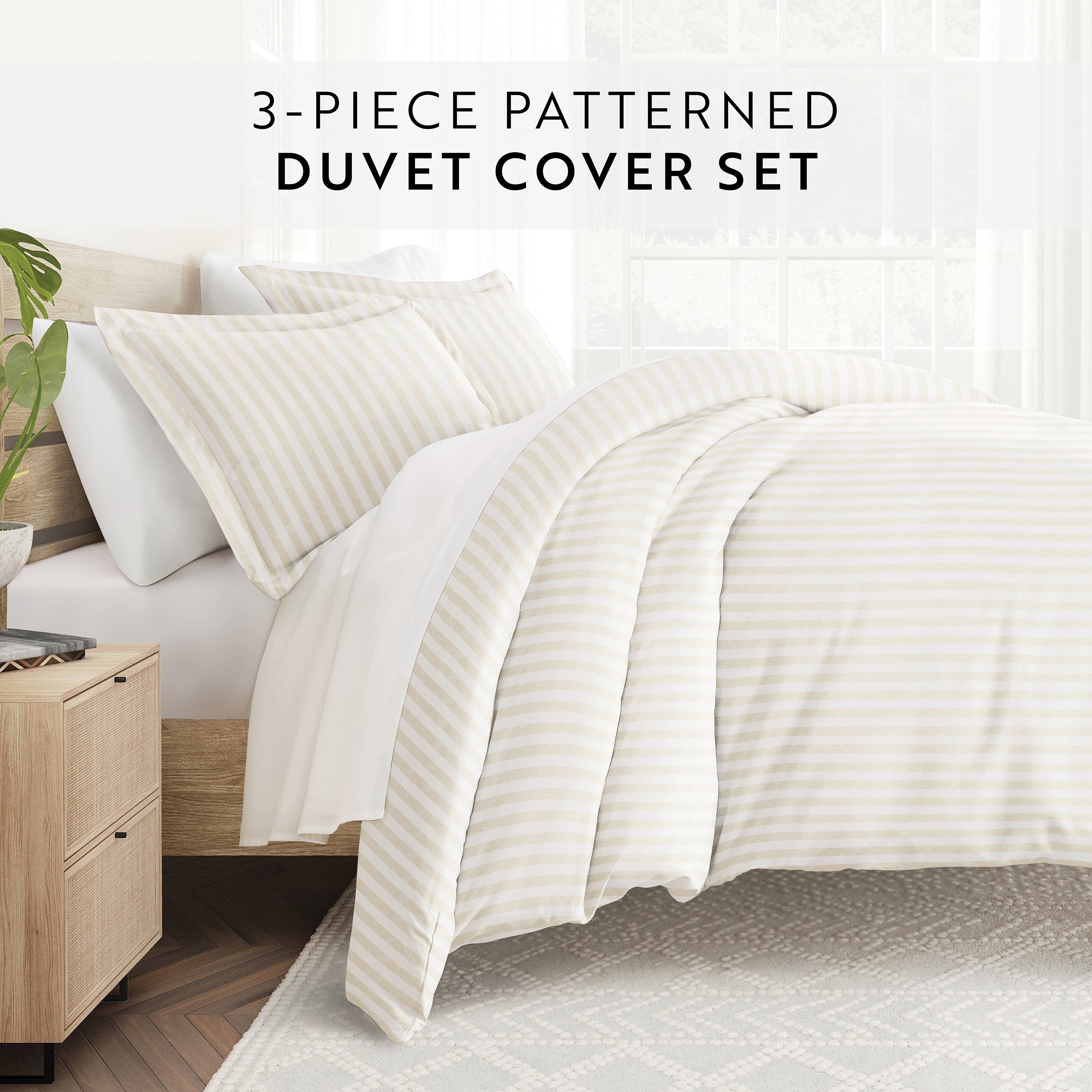 Puffed Rugged Stripes Patterned Duvet Cover Set