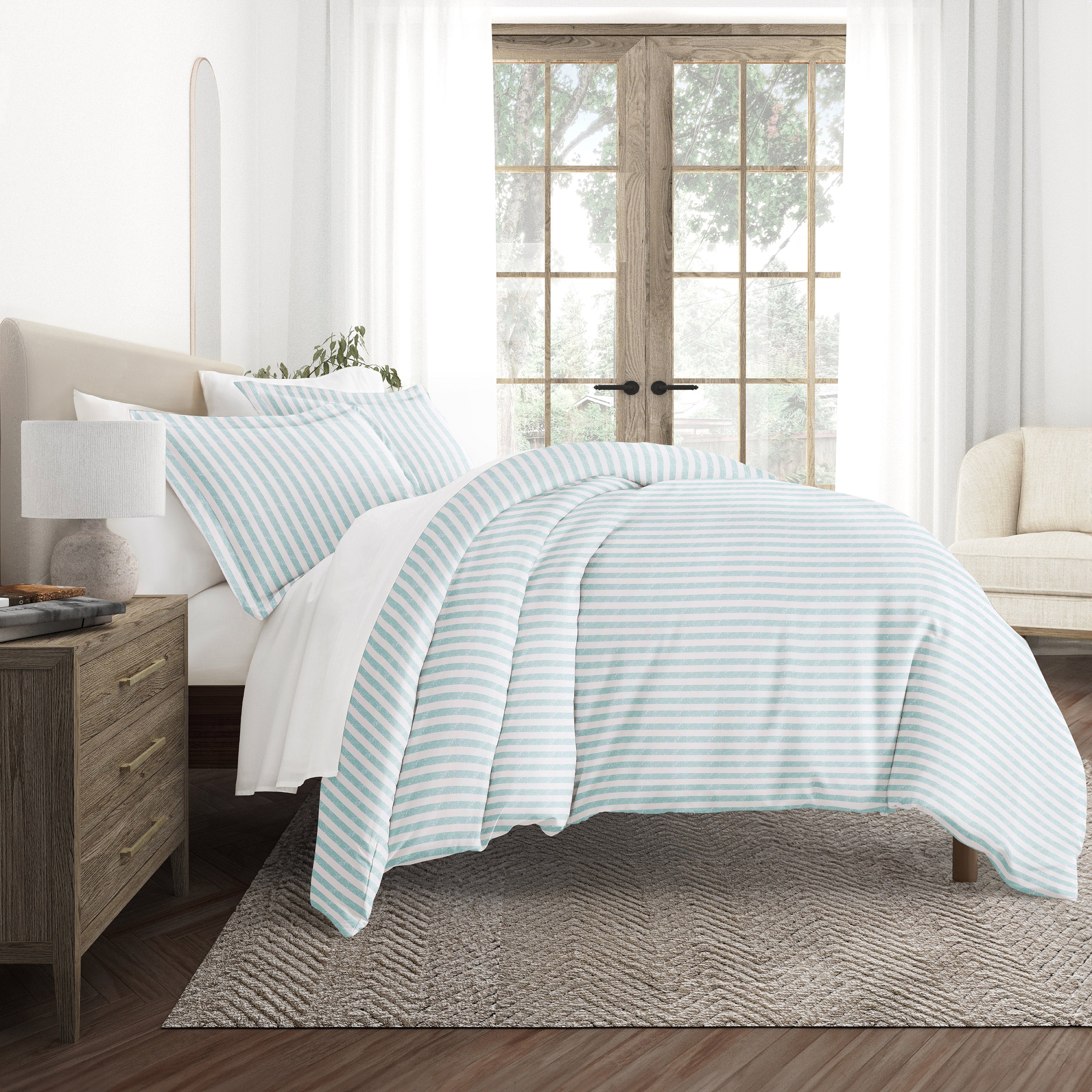 Puffed Rugged Stripes Patterned Duvet Cover Set