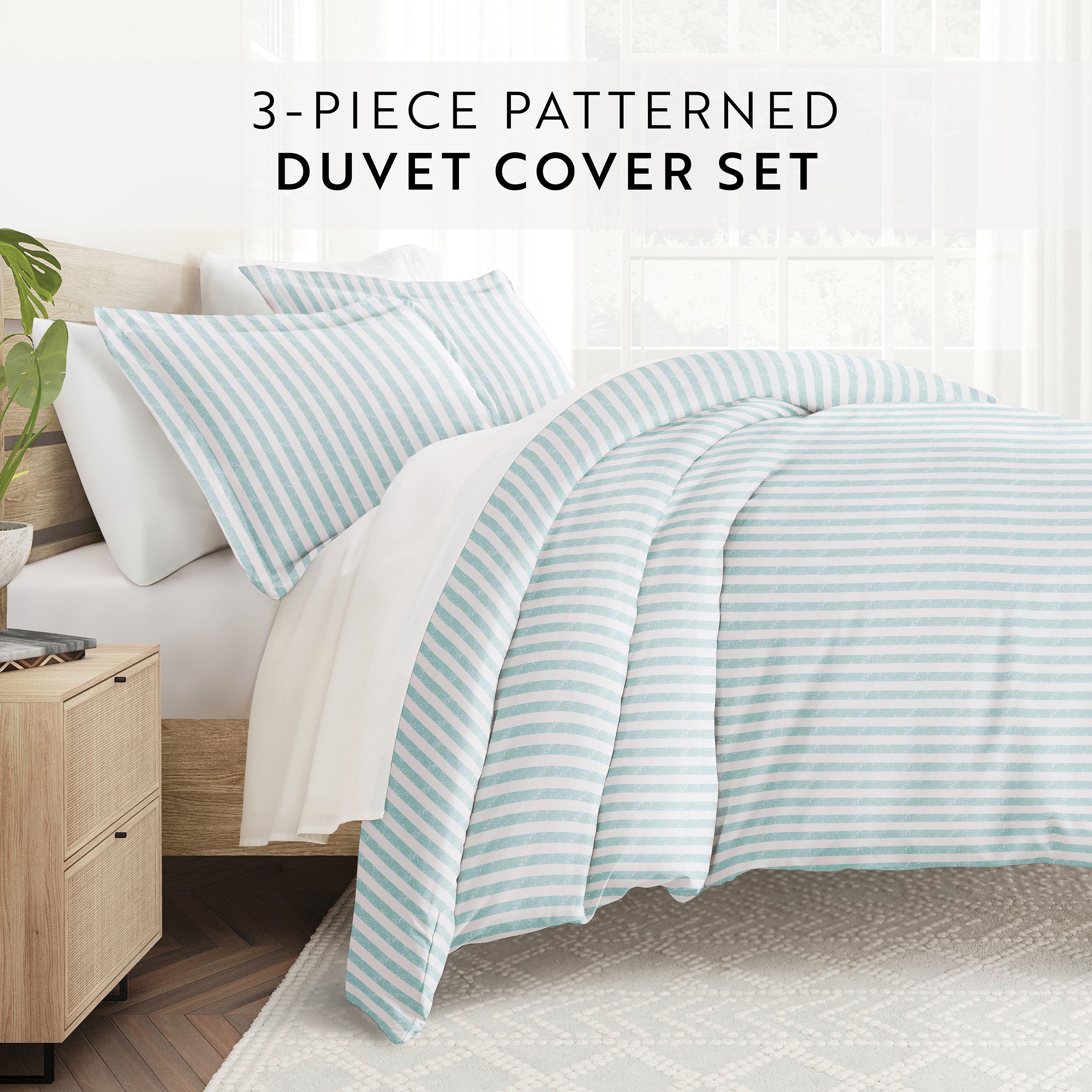 Puffed Rugged Stripes Patterned Duvet Cover Set