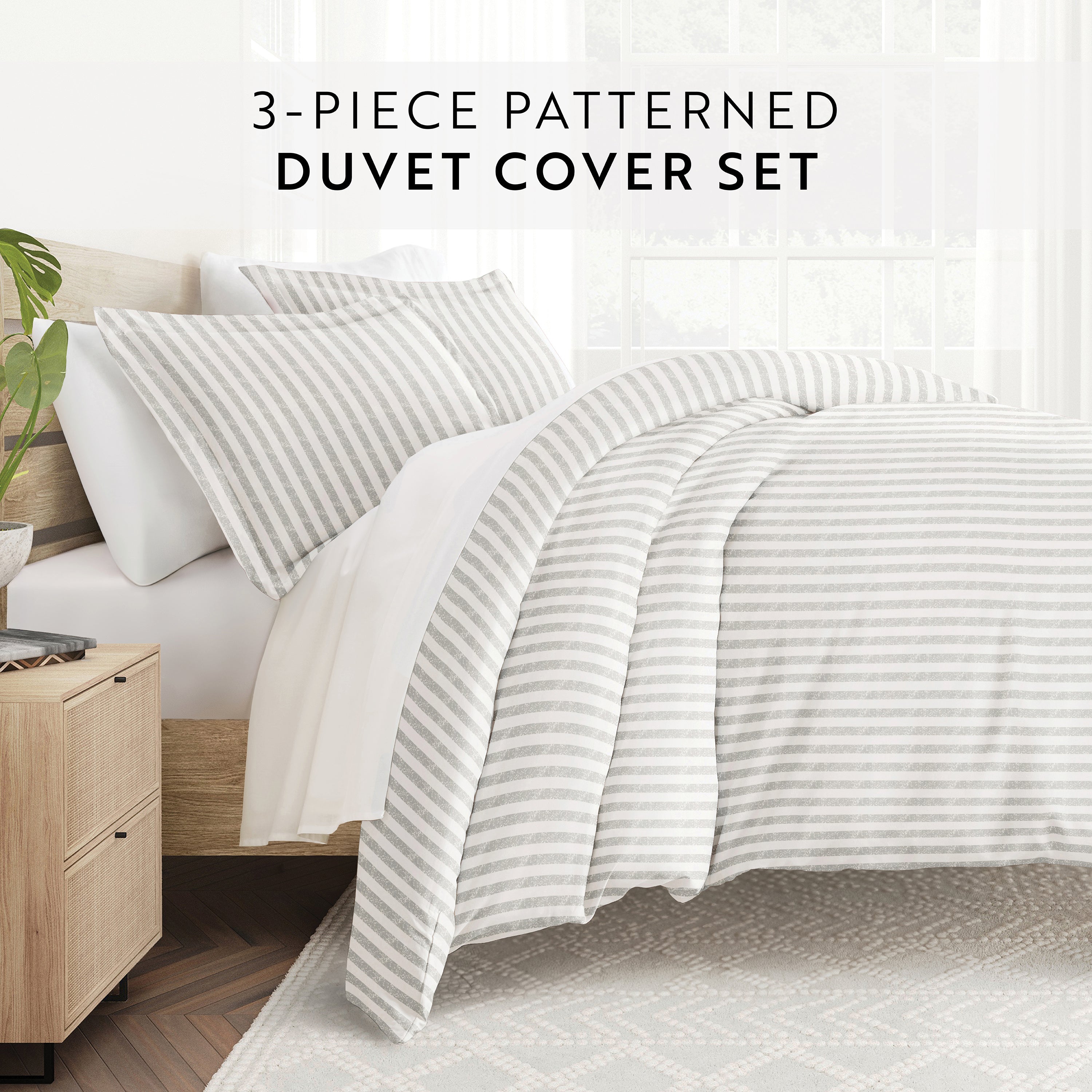 Puffed Rugged Stripes Patterned Duvet Cover Set