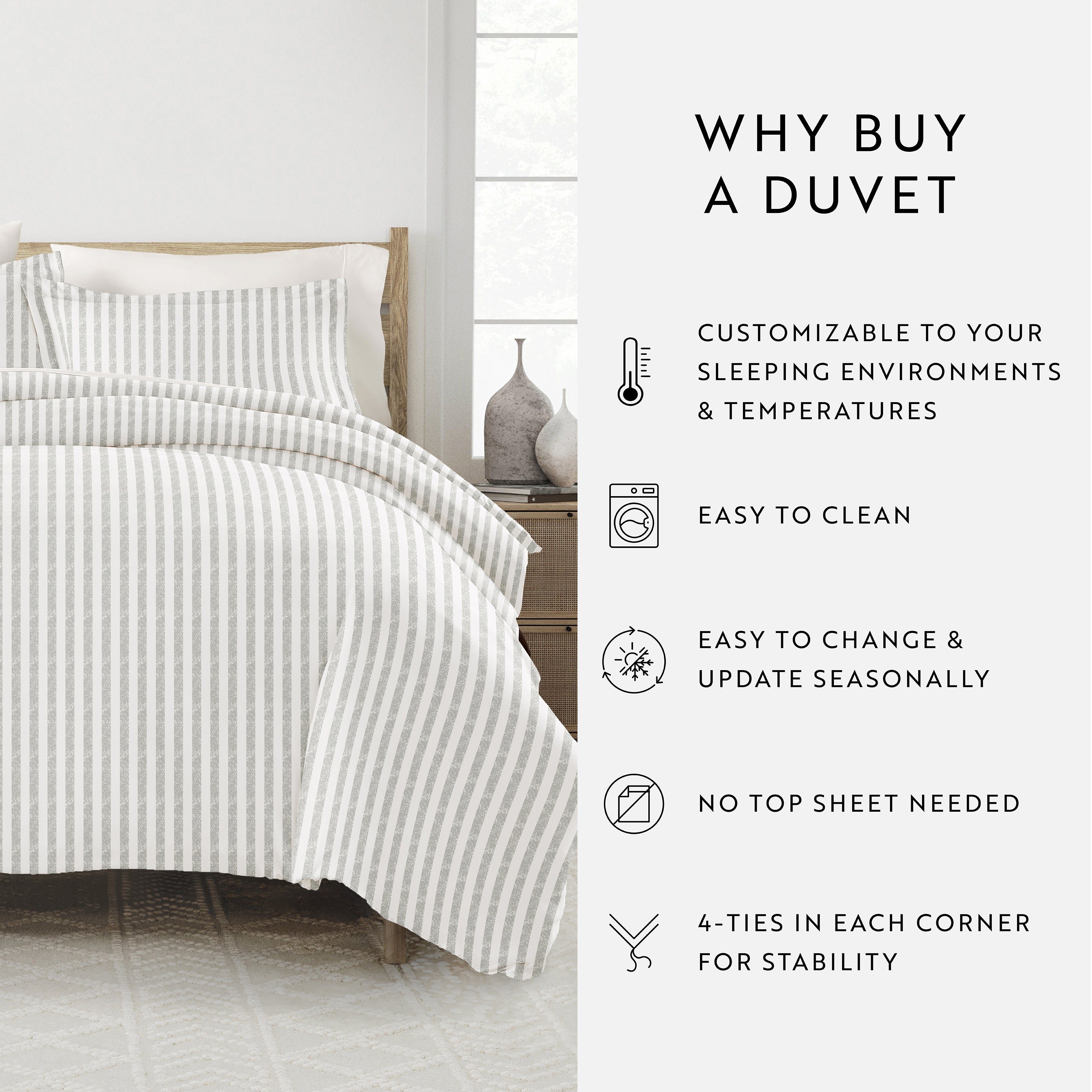Puffed Rugged Stripes Patterned Duvet Cover Set