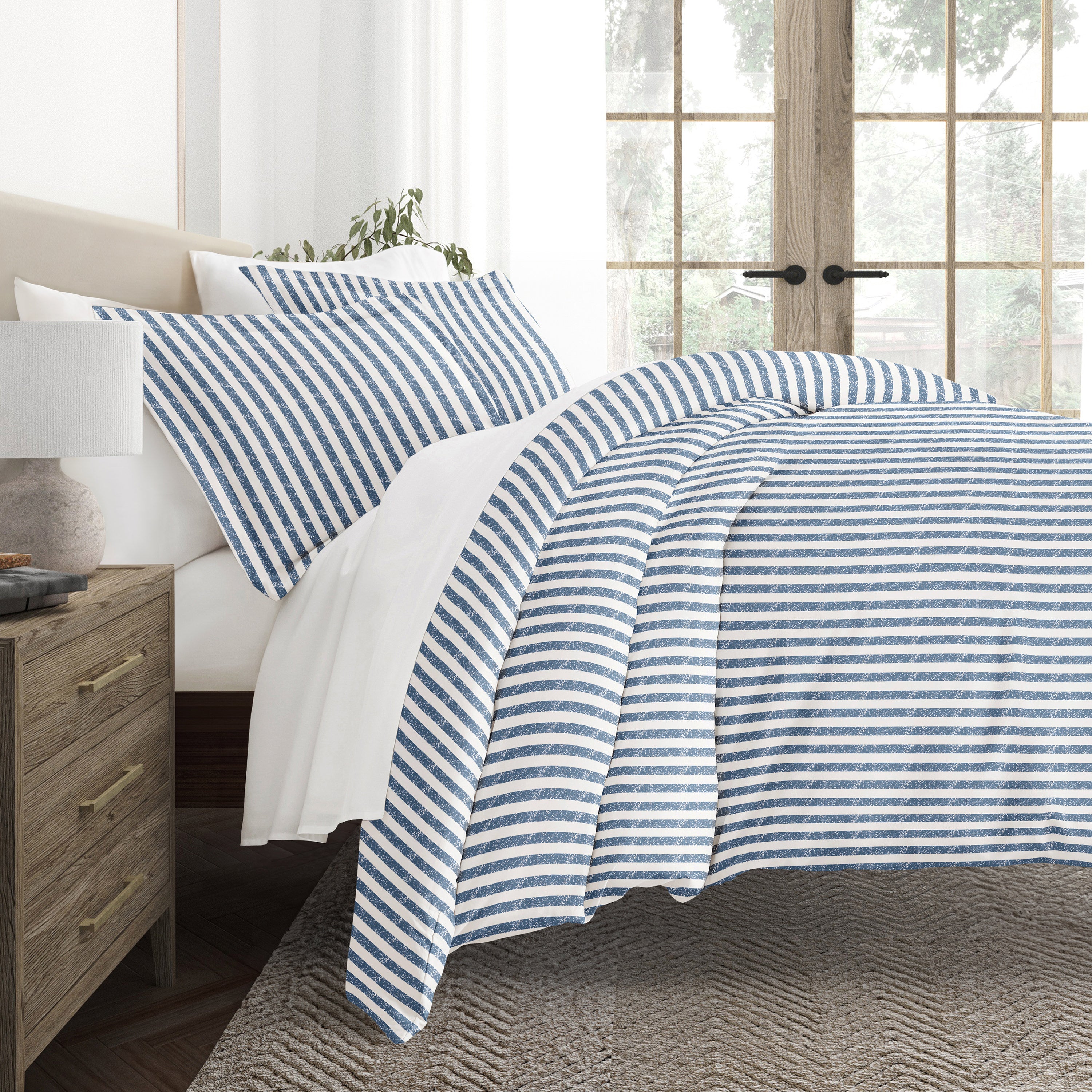 Puffed Rugged Stripes Patterned Duvet Cover Set