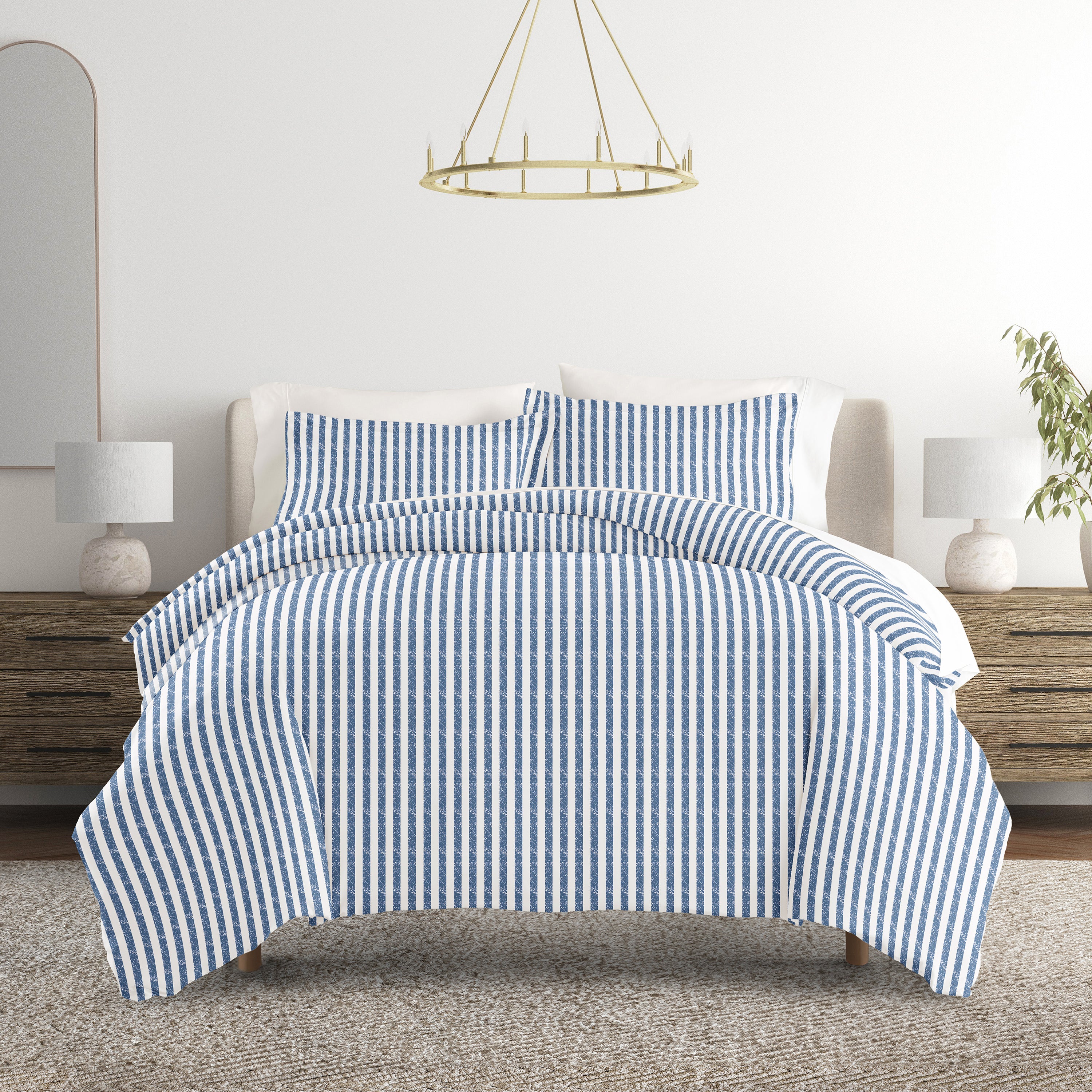 Puffed Rugged Stripes Patterned Duvet Cover Set