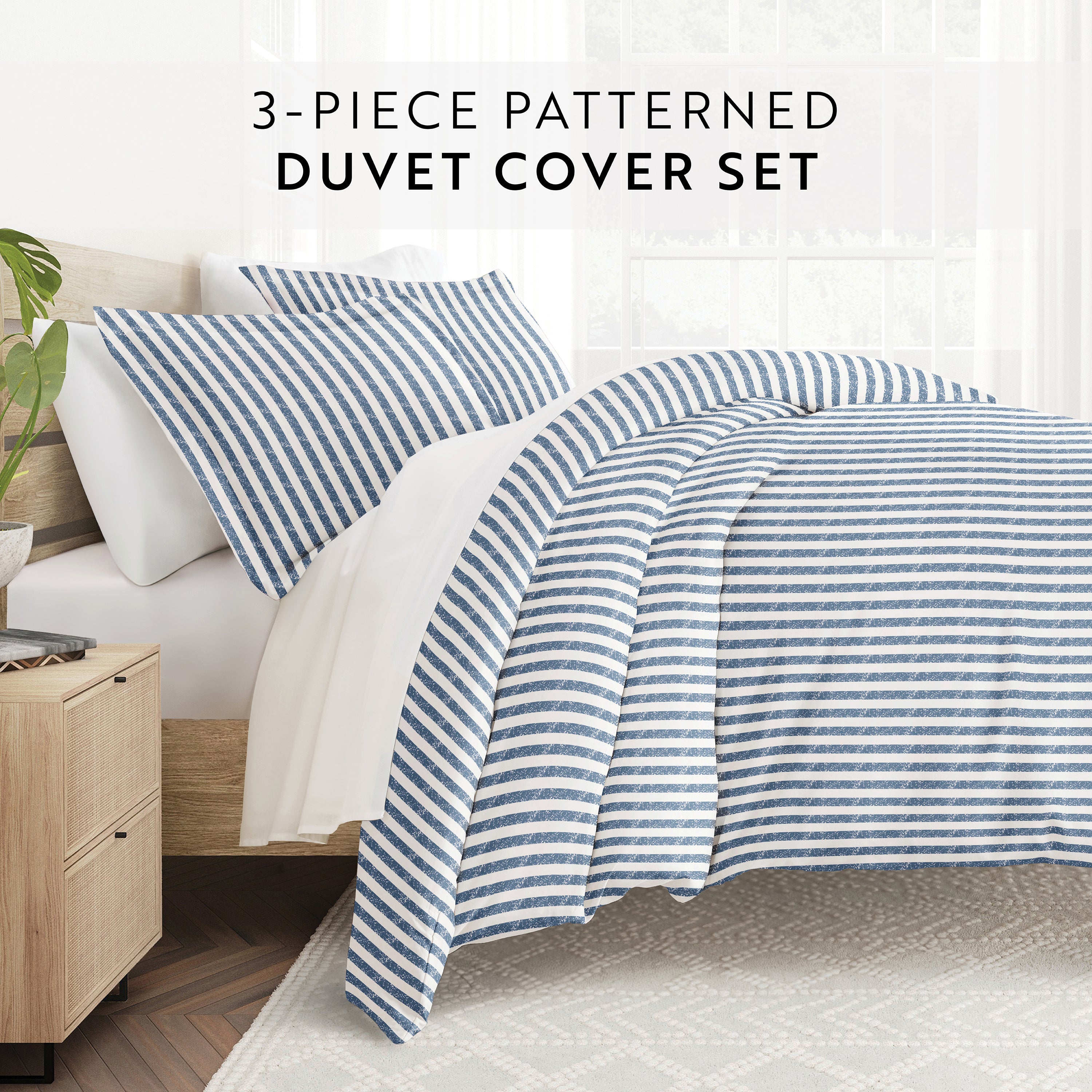 Puffed Rugged Stripes Patterned Duvet Cover Set