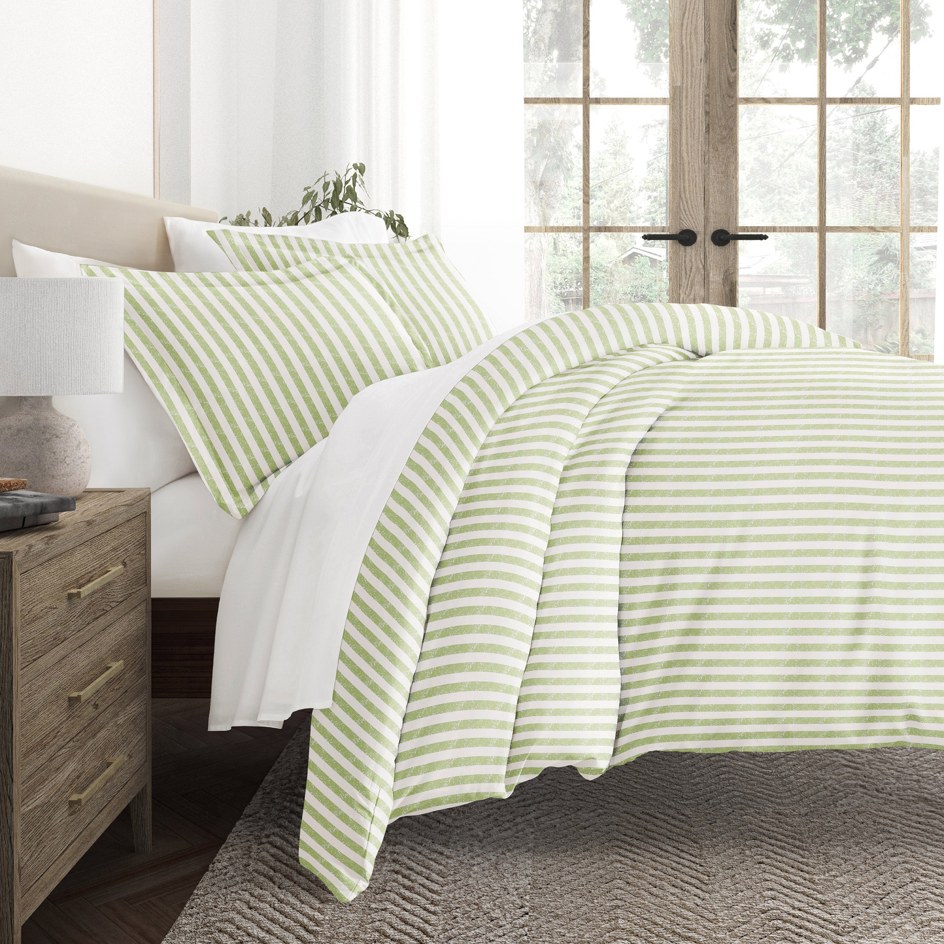 Puffed Rugged Stripes Patterned Duvet Cover Set