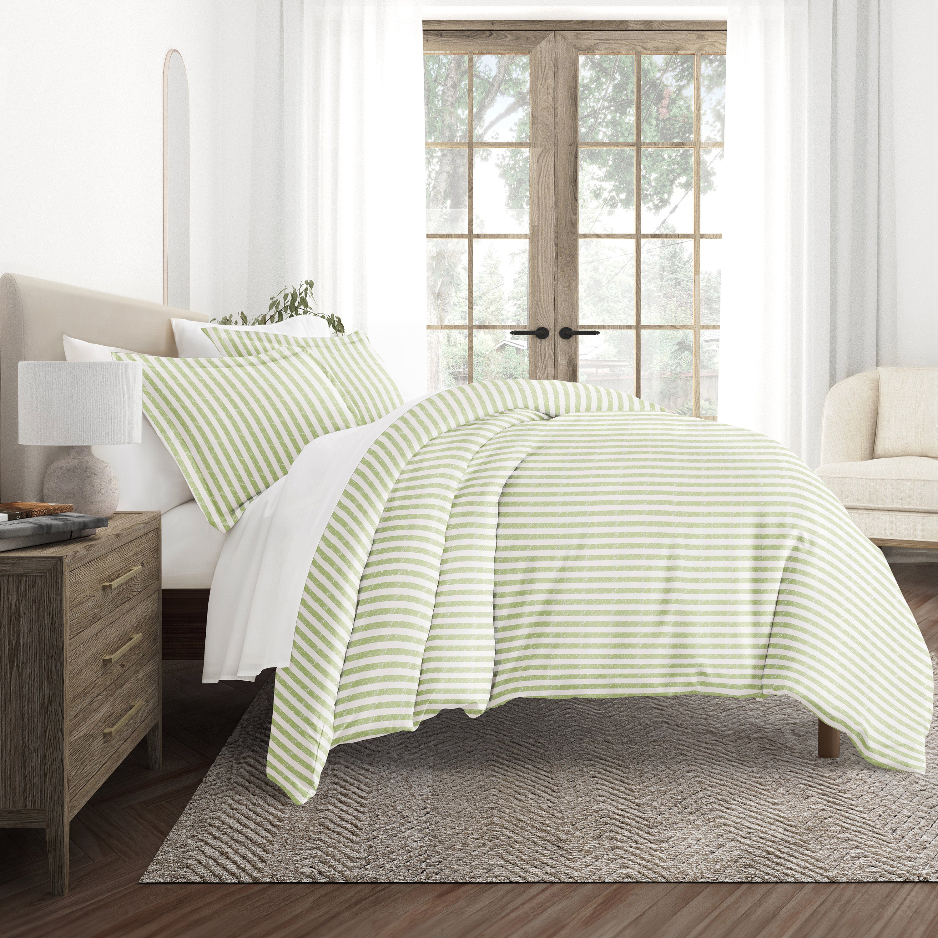 Puffed Rugged Stripes Patterned Duvet Cover Set