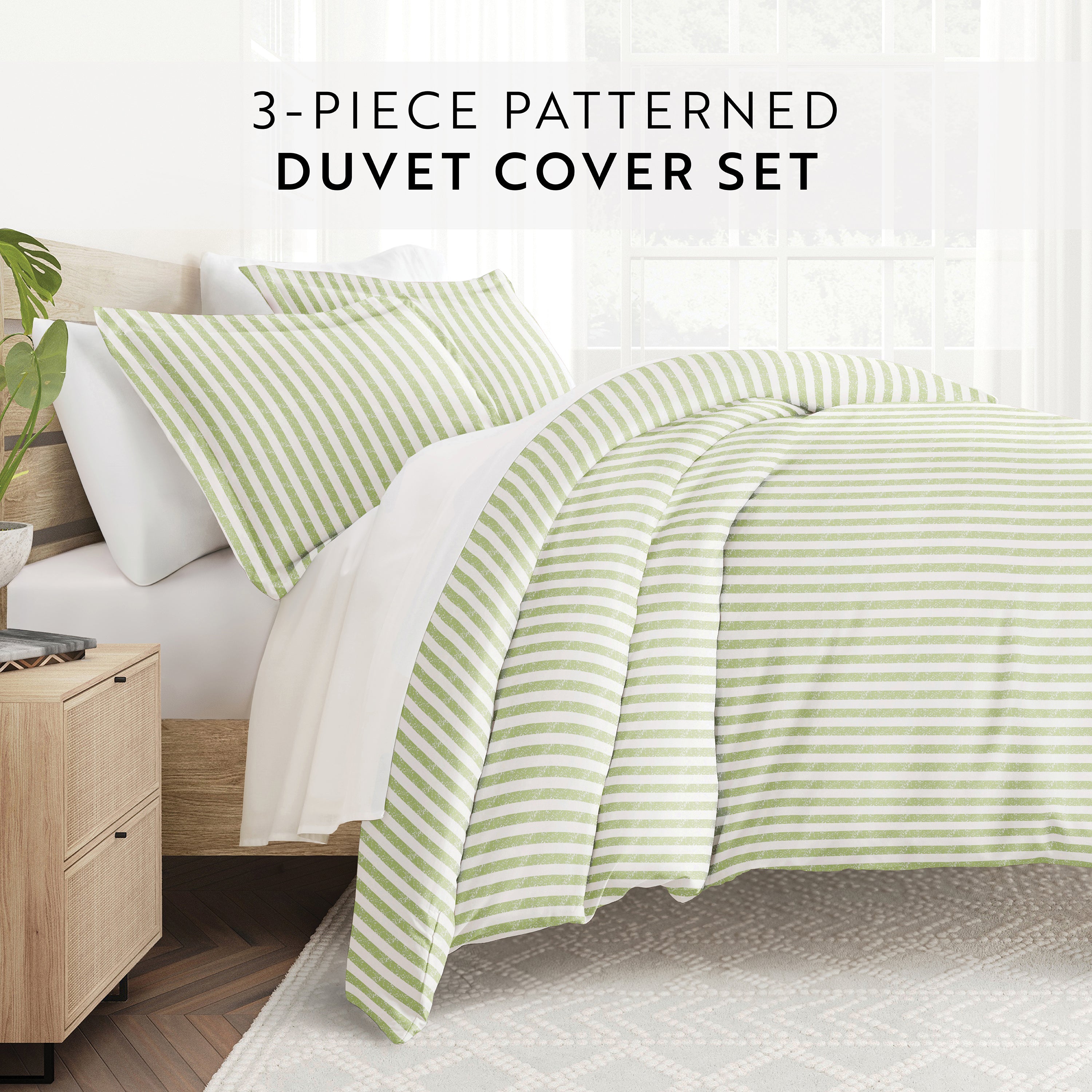 Puffed Rugged Stripes Patterned Duvet Cover Set
