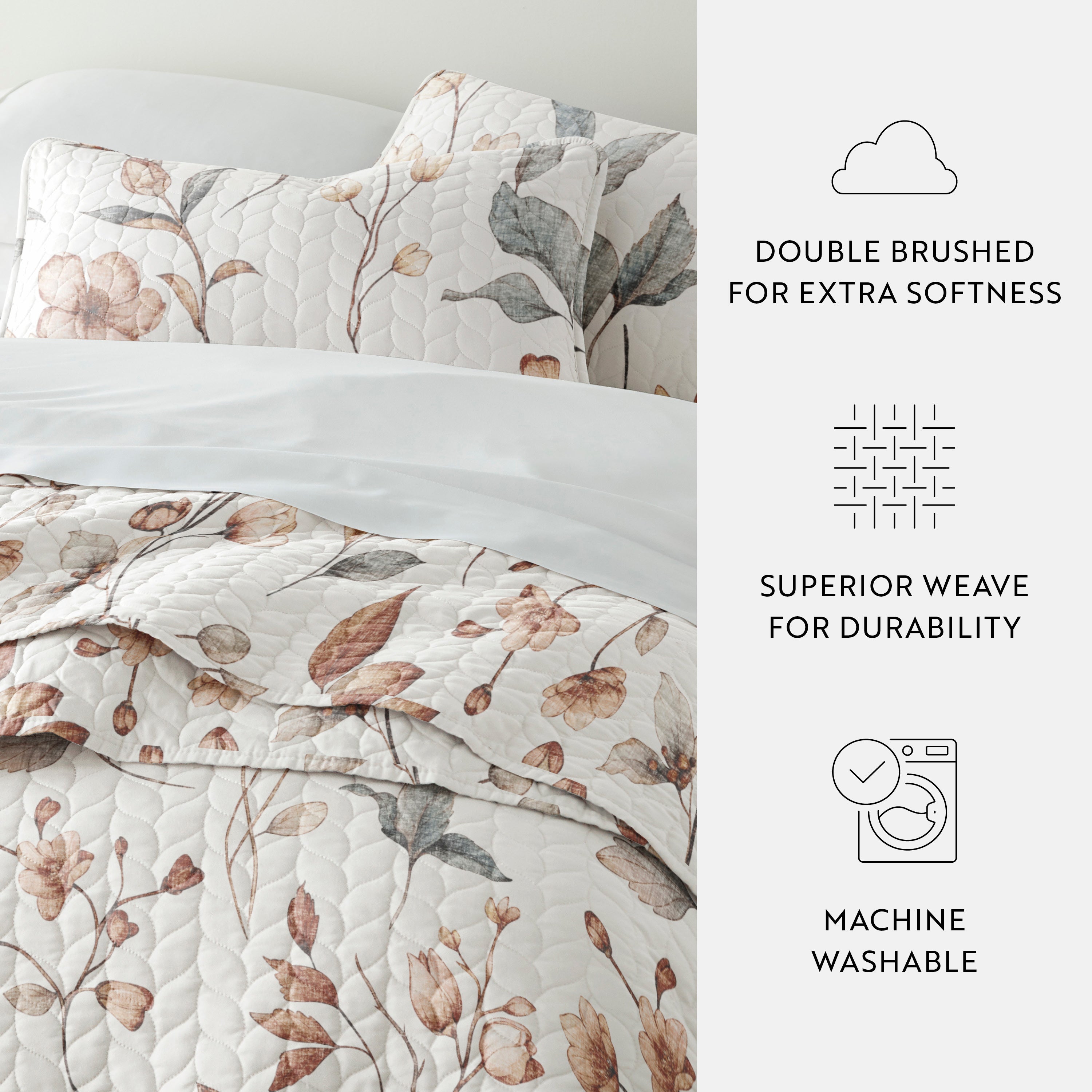 Russet Floral Patterned Quilted Coverlet Set