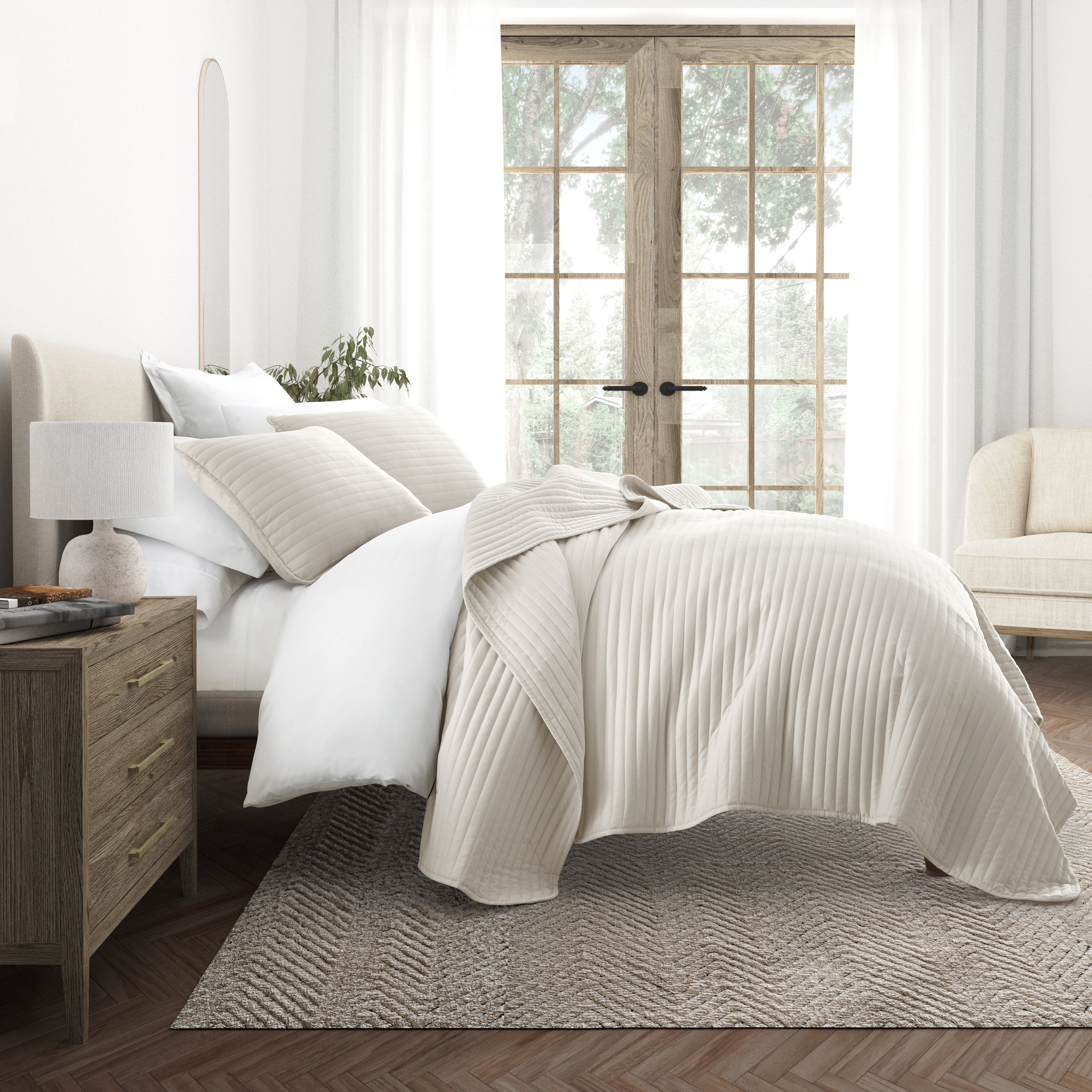 Lightweight Stripe Stitch Quilted Coverlet Set
