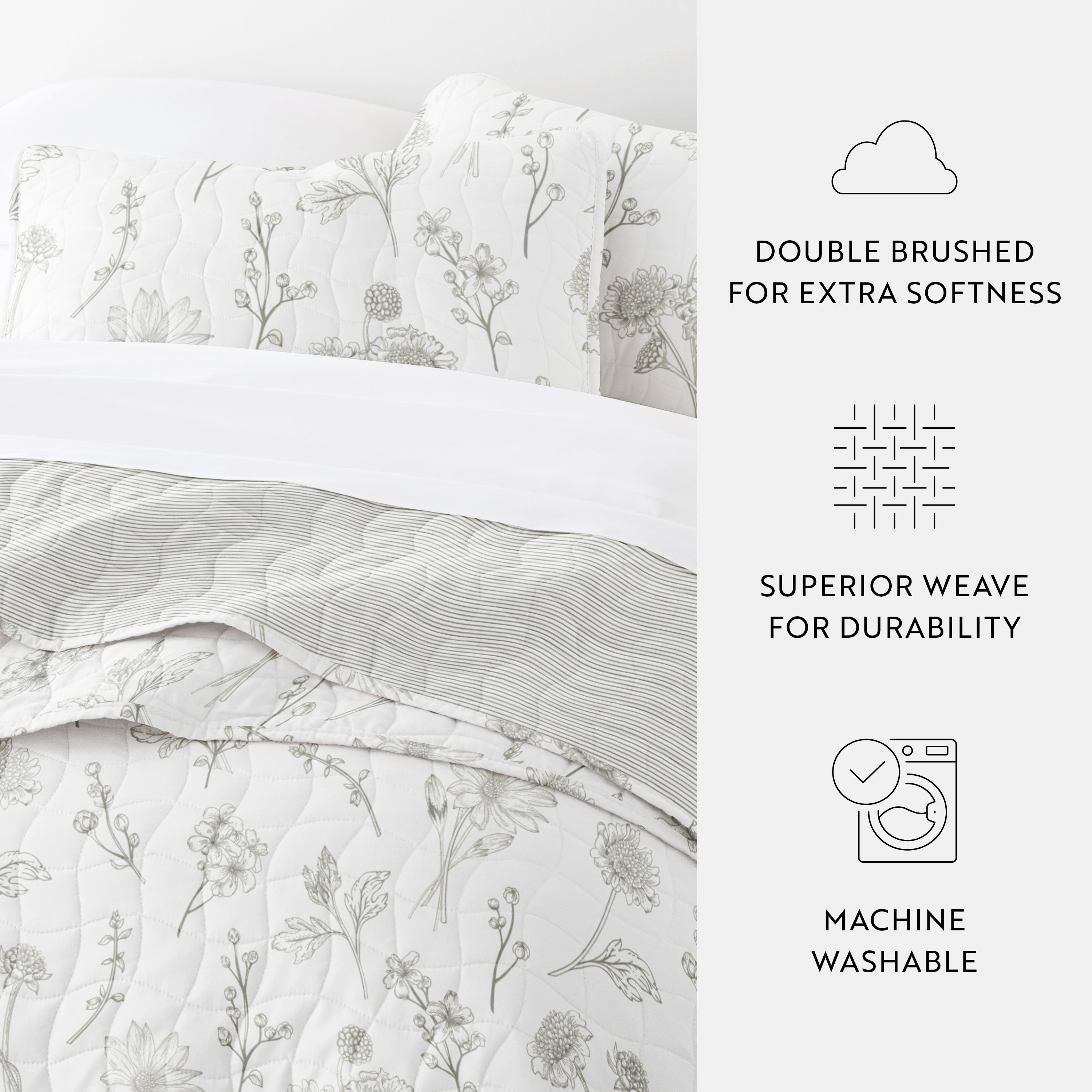 Blooming Daisy Patterned Quilted Coverlet Set
