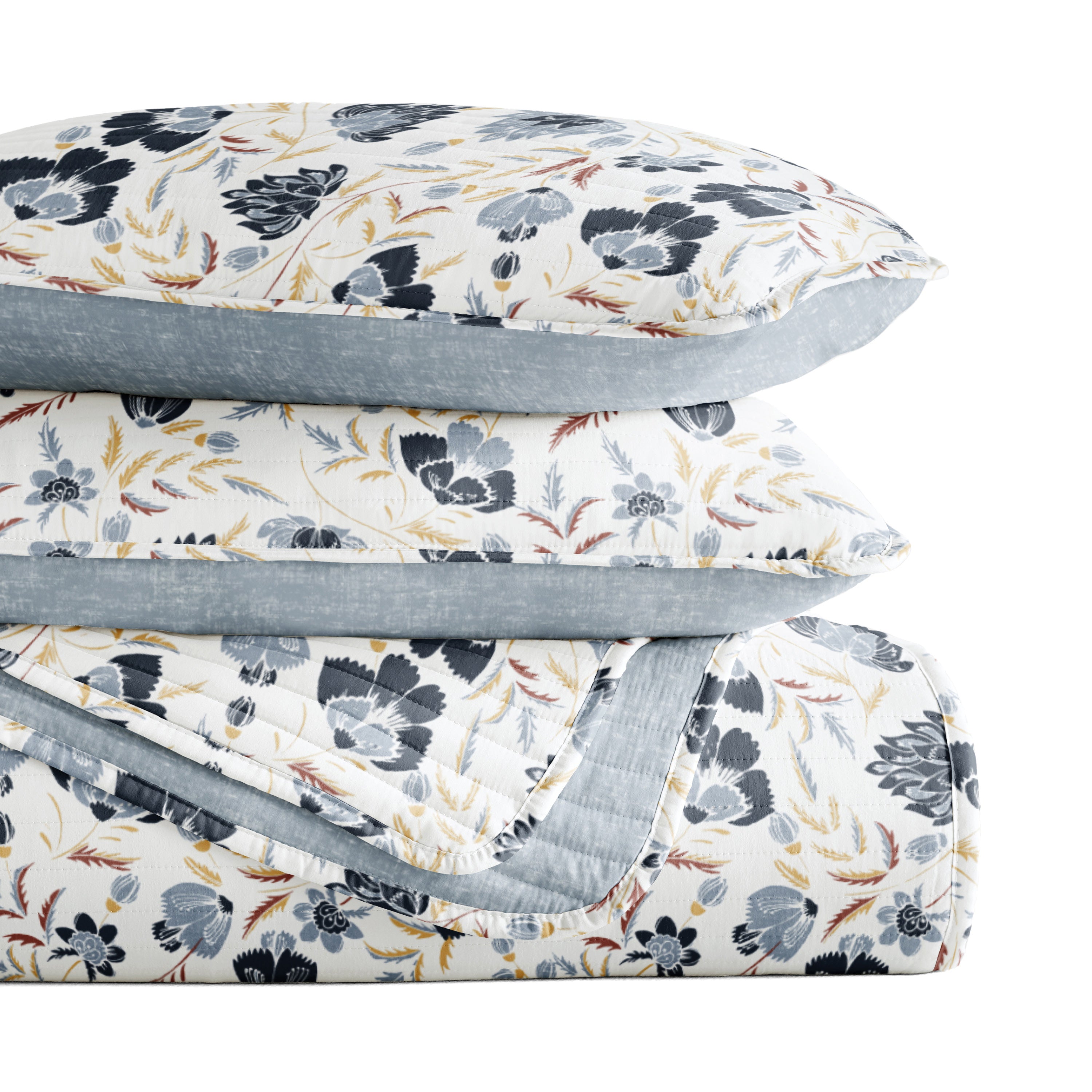 French Jacobean Patterned Quilted Coverlet Set