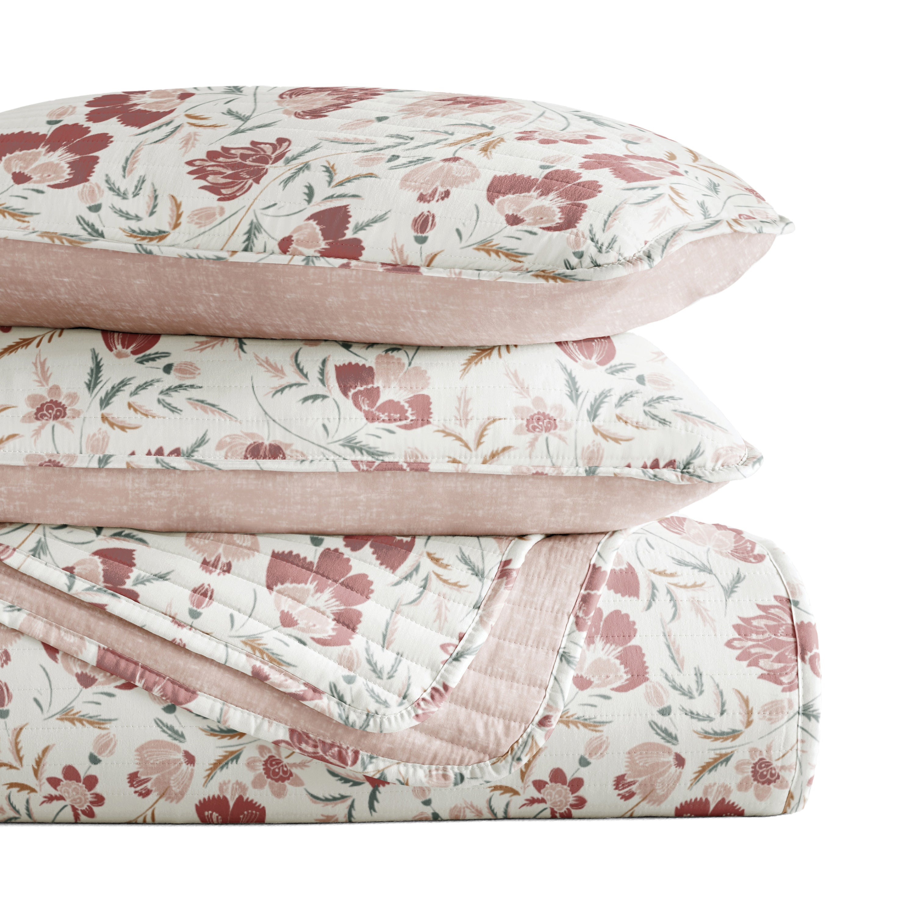 French Jacobean Patterned Quilted Coverlet Set