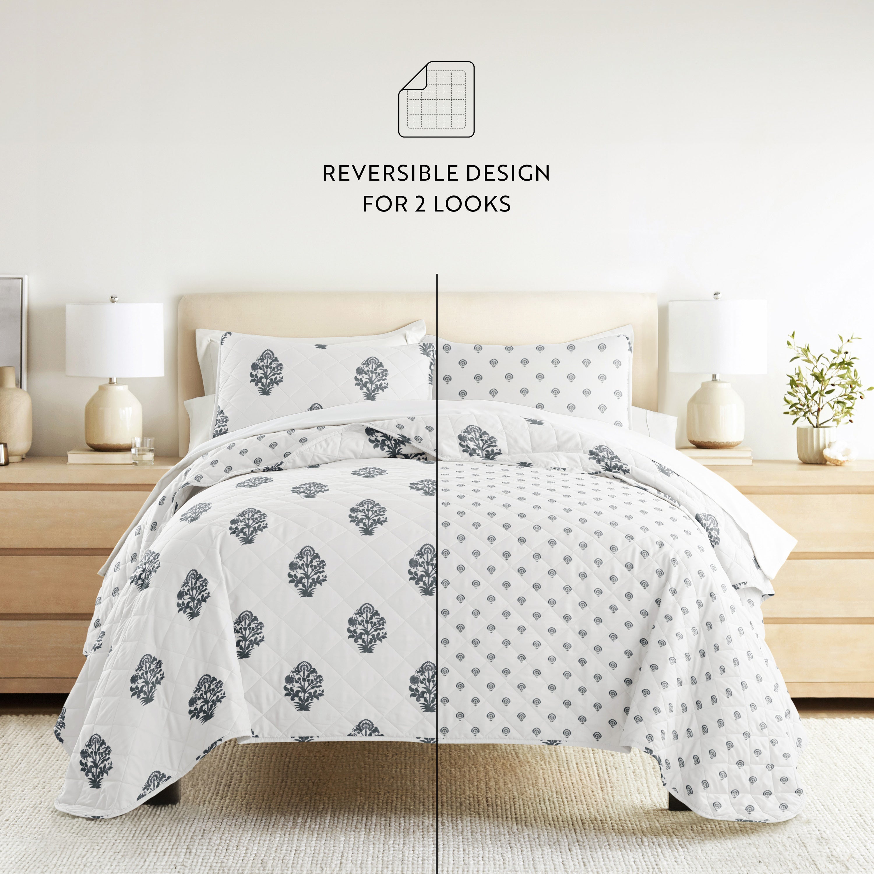 Stamped Bloom Patterned Quilted Coverlet Set