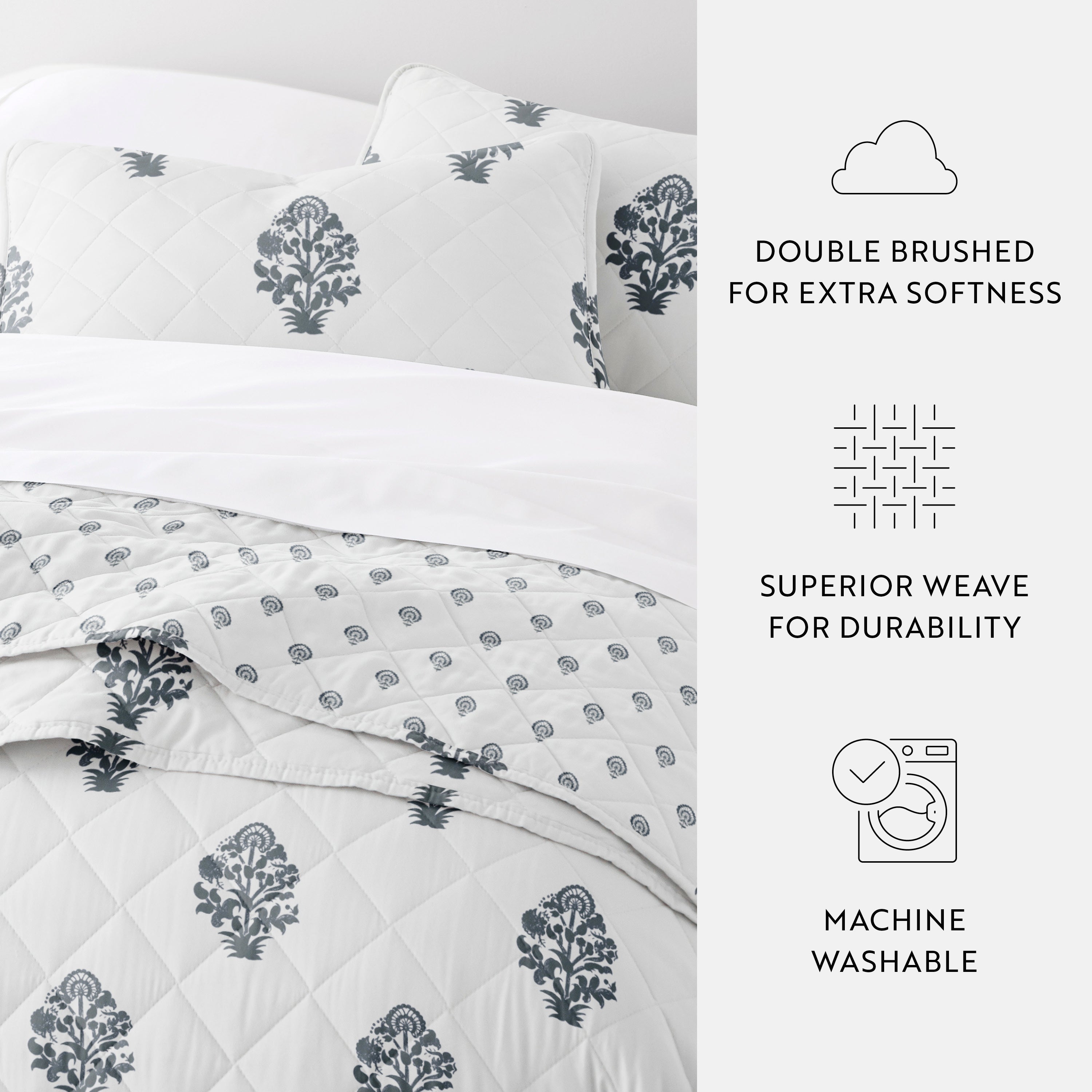 Stamped Bloom Patterned Quilted Coverlet Set