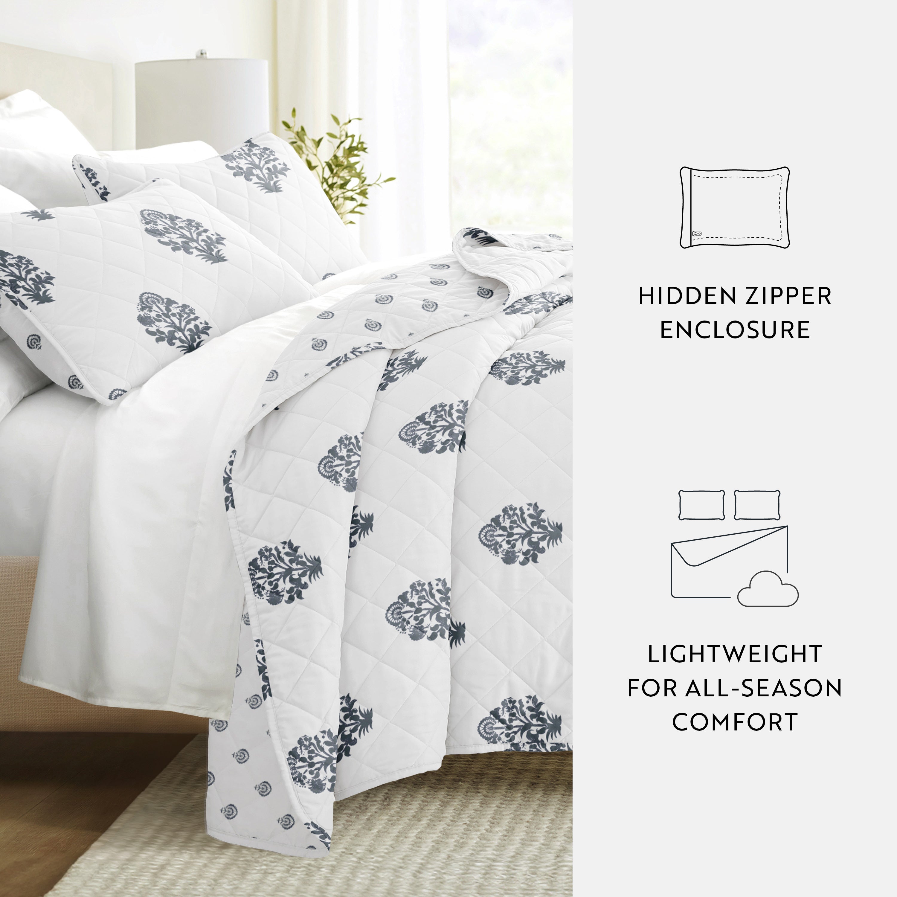 Stamped Bloom Patterned Quilted Coverlet Set