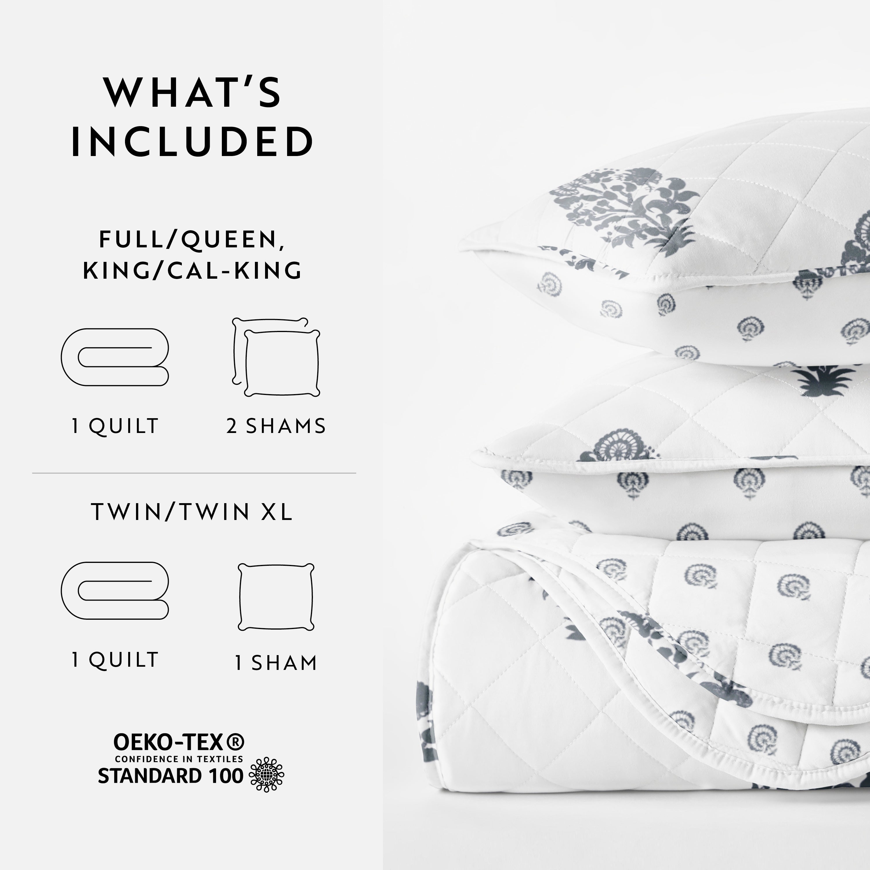 Stamped Bloom Patterned Quilted Coverlet Set