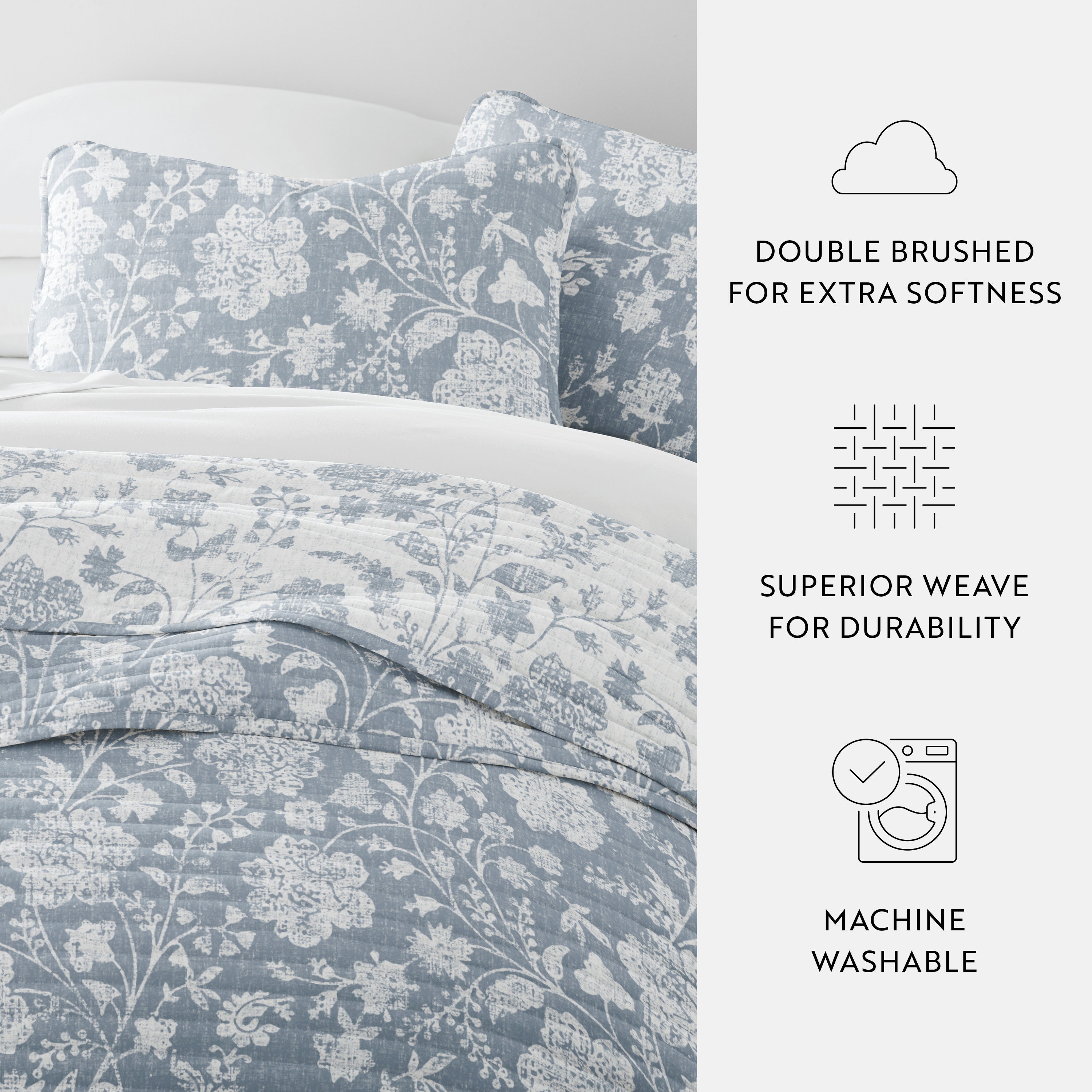Textured Floral Patterned Quilted Coverlet Set