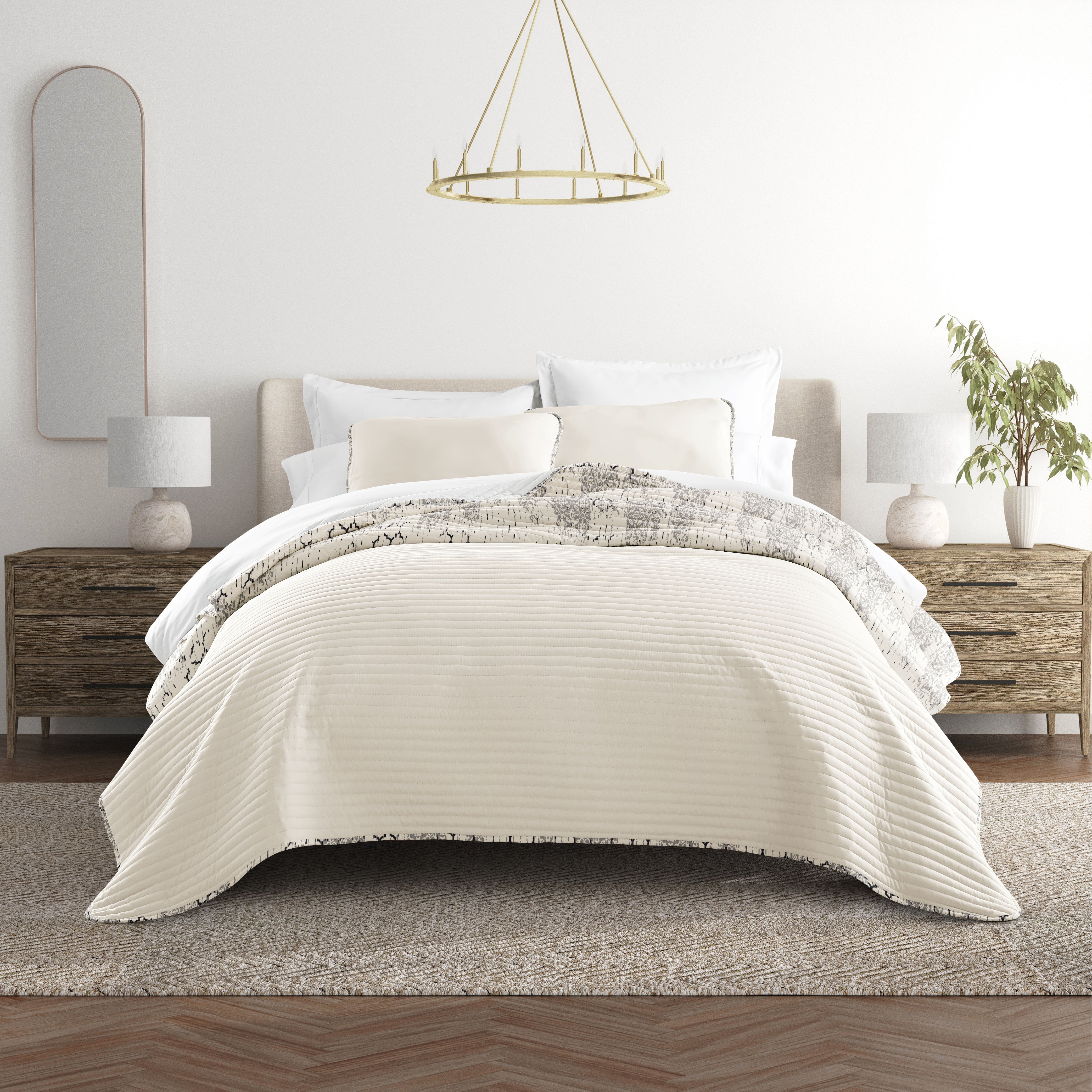 Aztec Inspired Patterned Reversible Quilted Coverlet Set