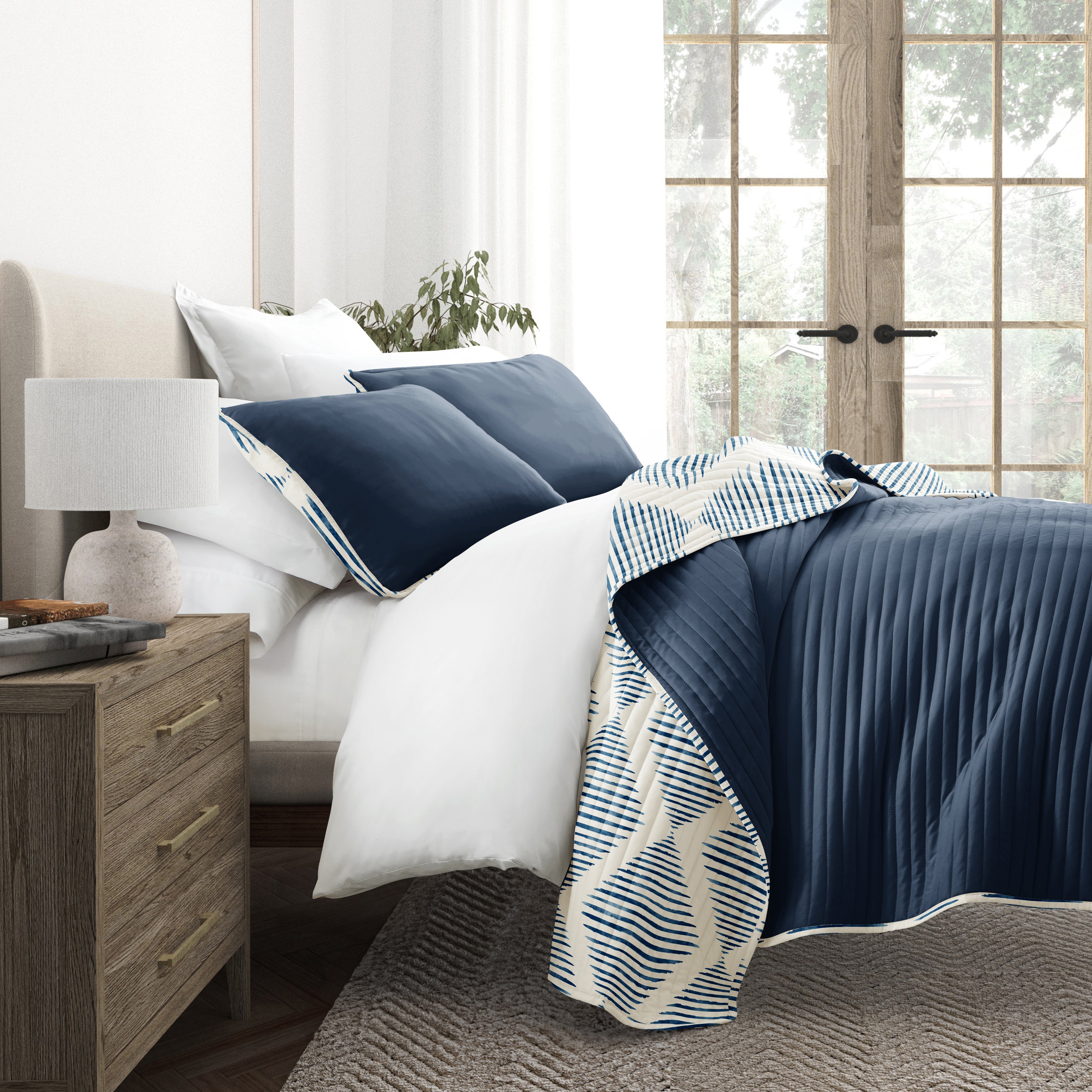 Distressed Diamond Patterned Reversible Quilted Coverlet Set