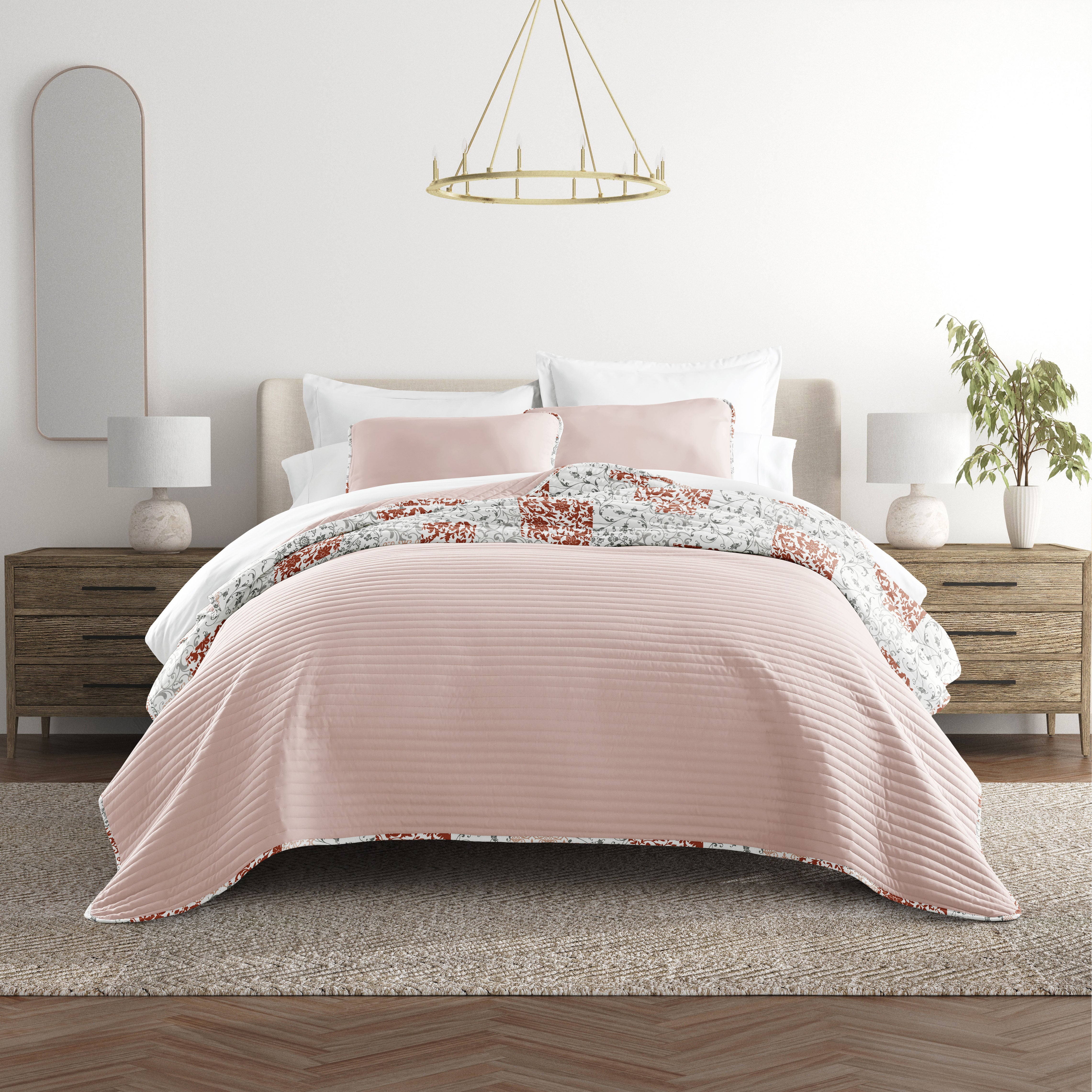 Patchwork Patterned Reversible Quilted Coverlet Set