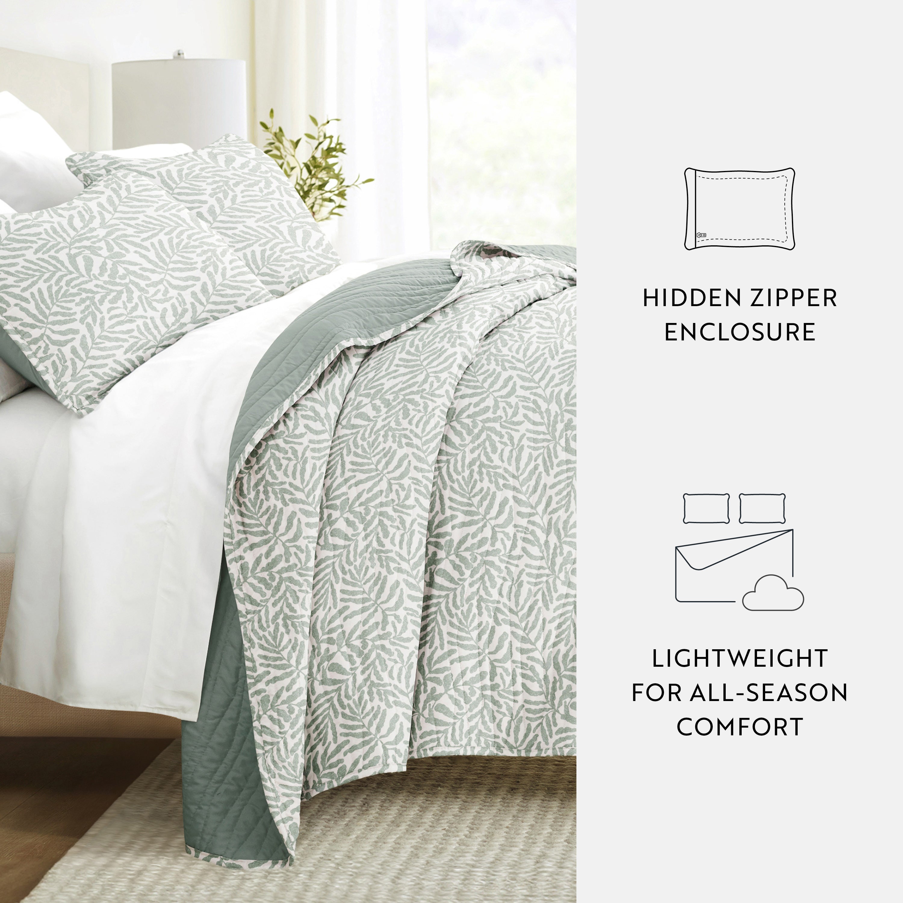 Tossed Ferns Patterned Quilted Coverlet Set