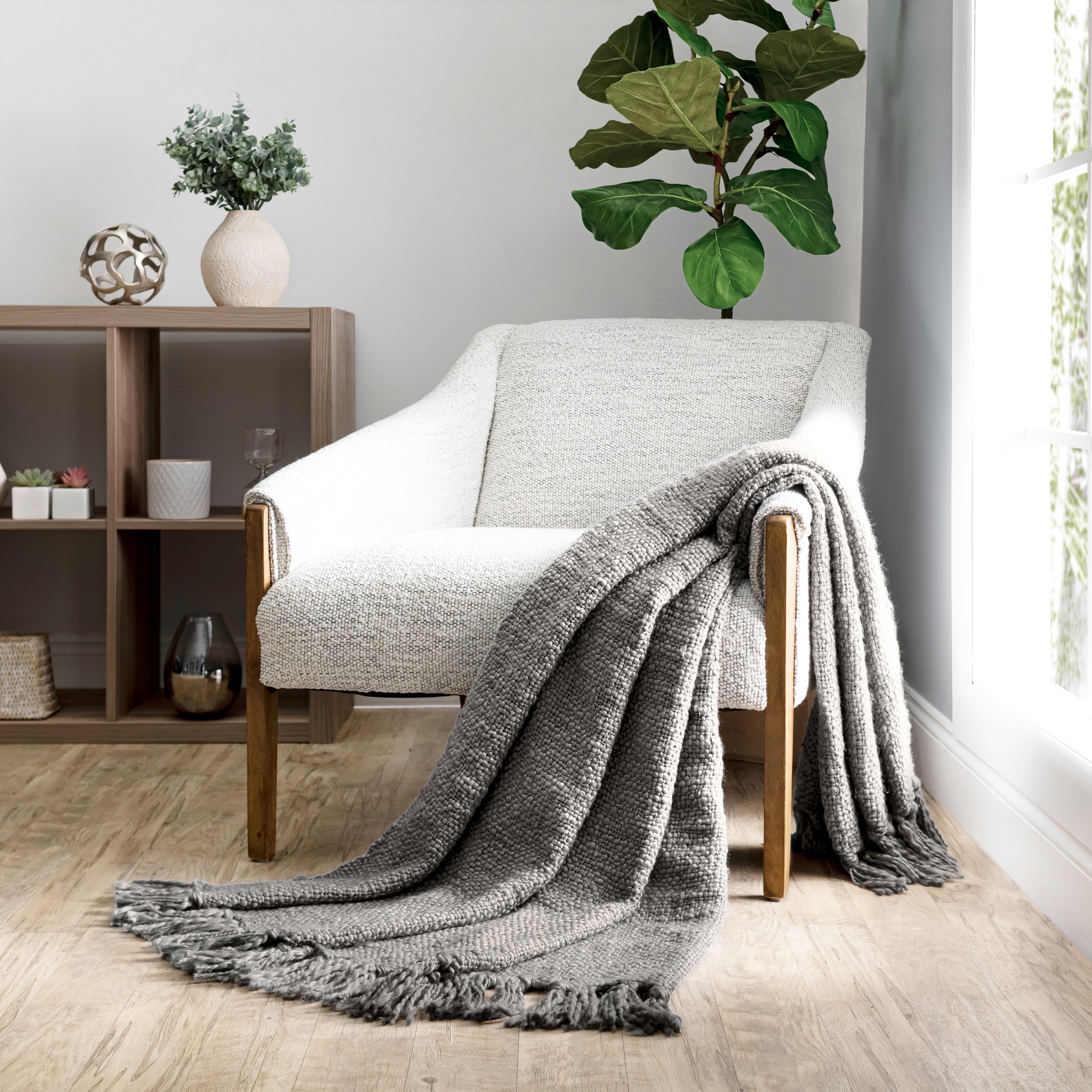 SlubYarn Basketweave Throw Blanket with Fringed Edges iEnjoy Home