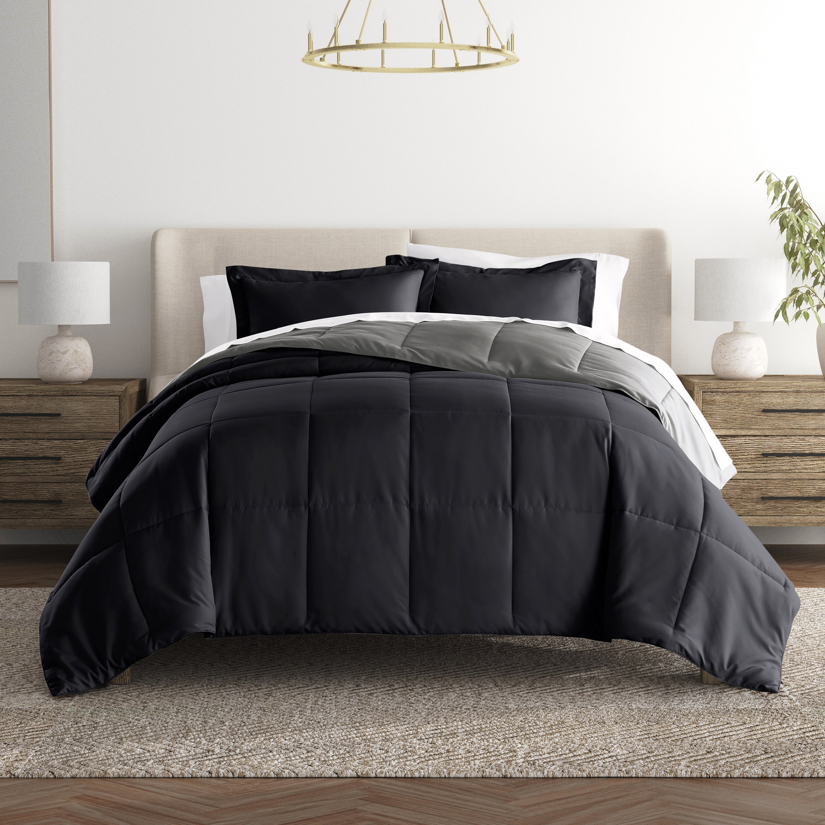 Comforter Set Two-Toned Reversible Microfiber All Season Down-Alternat ...